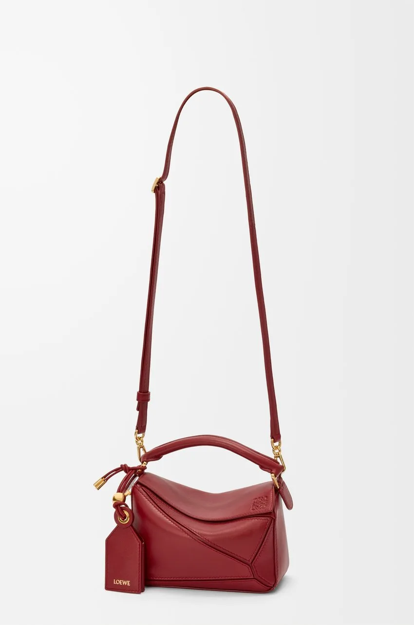 Loewe Mini Featherlight Puzzle Bag in Burnt Red Nappa Lambskin