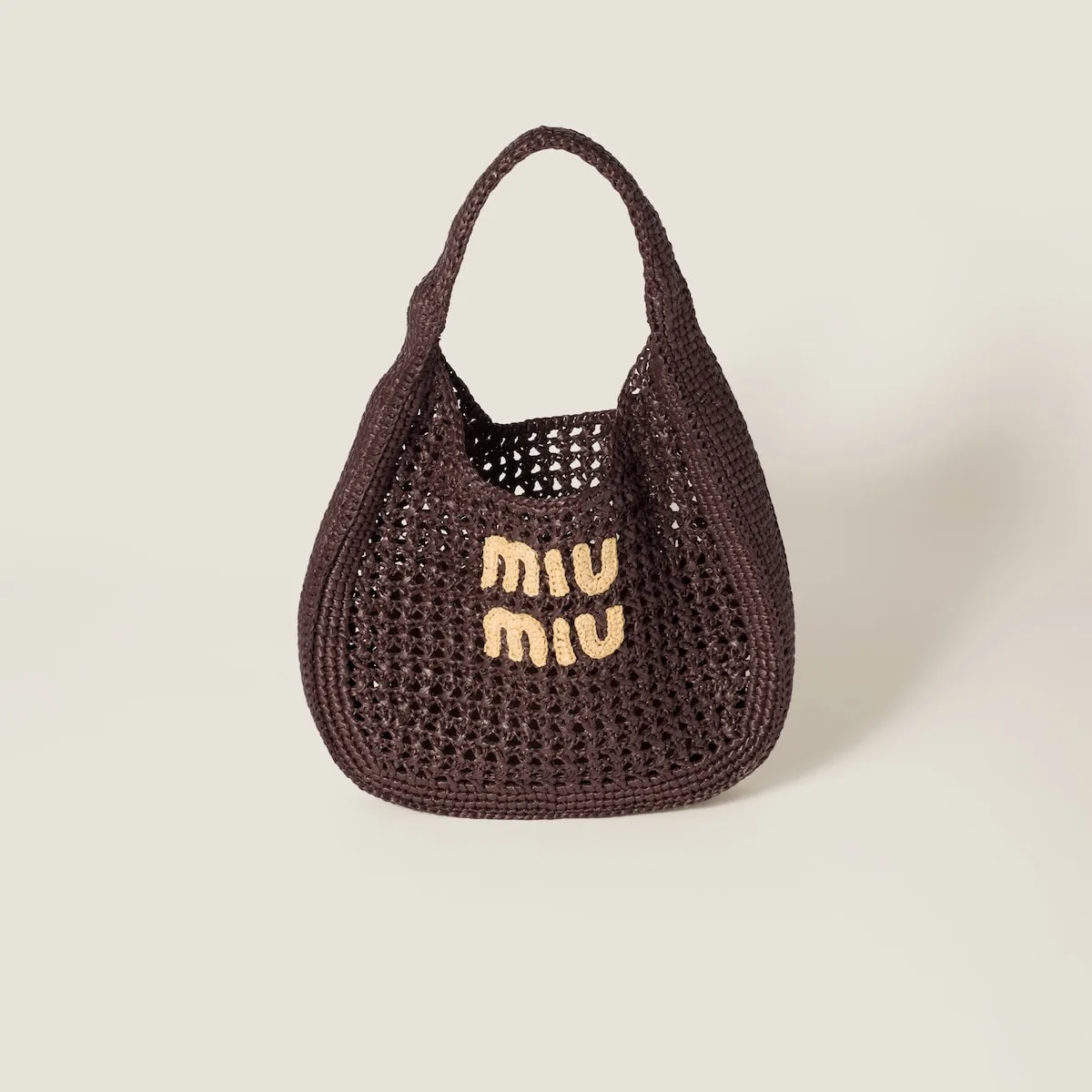 Miu Miu Cocoa Brown Raffia-effect Woven Hobo Bag