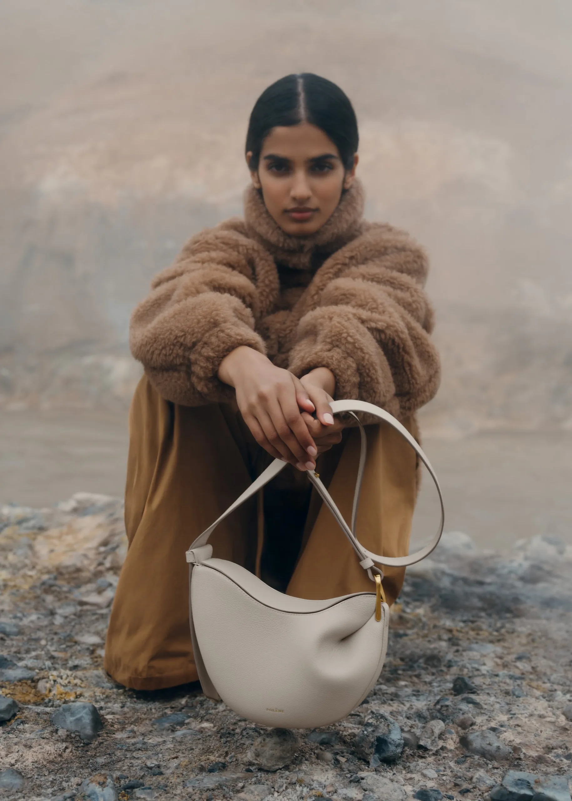 Polène Tonca Edition Textured Chalk Leather Bag