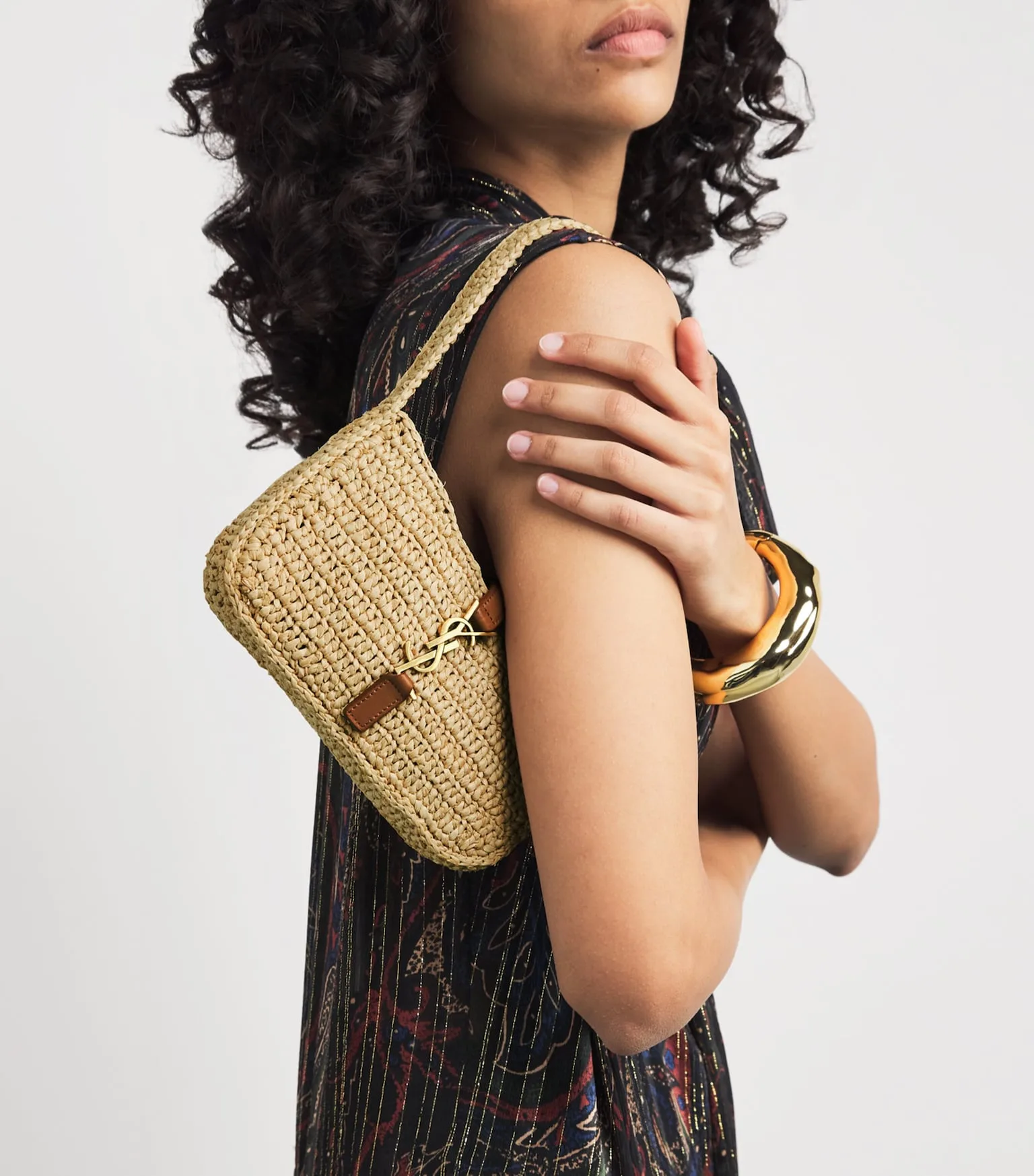 Saint Laurent Le 5 à 7 Raffia Shoulder Bag