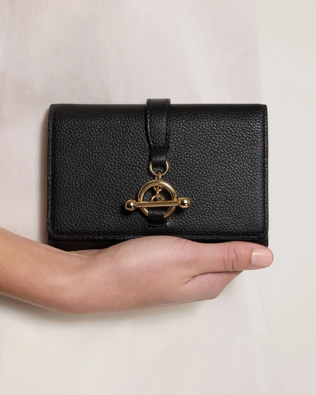 Strathberry Kite Medium Black Leather Trifold Wallet