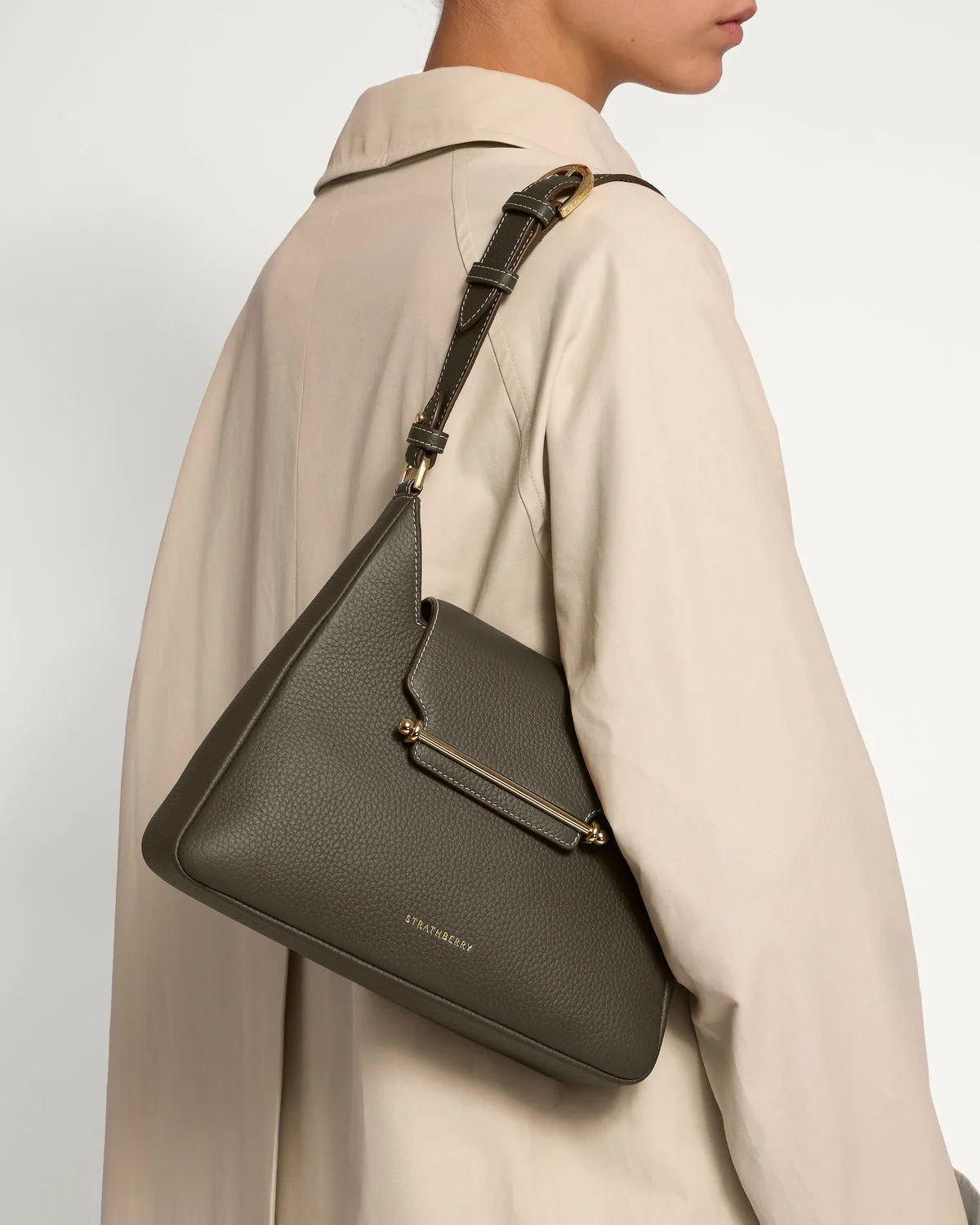 Strathberry Multrees Khaki Leather Hobo Bag