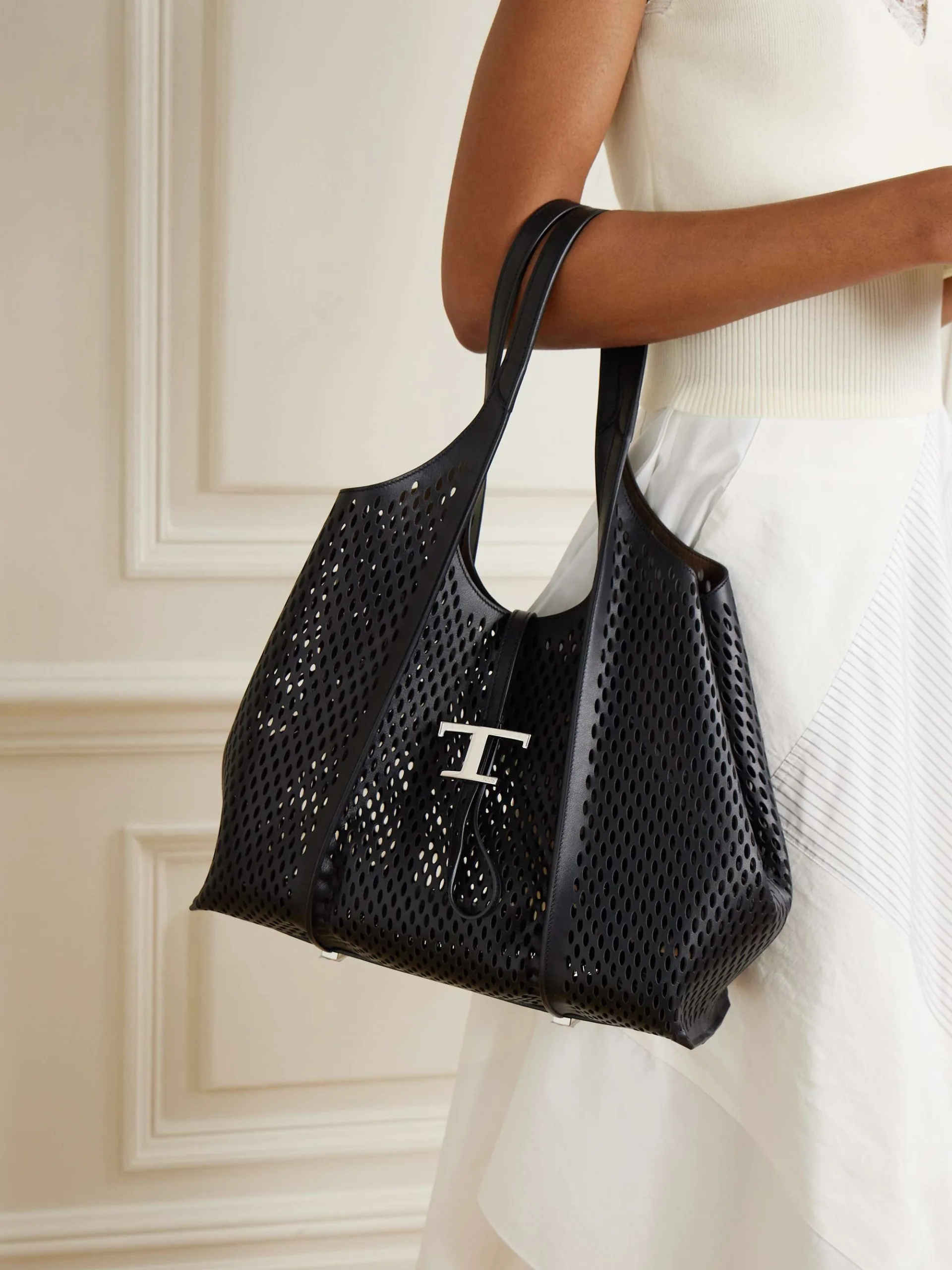 Tod’s T-Timeless Cutout Black Leather Tote