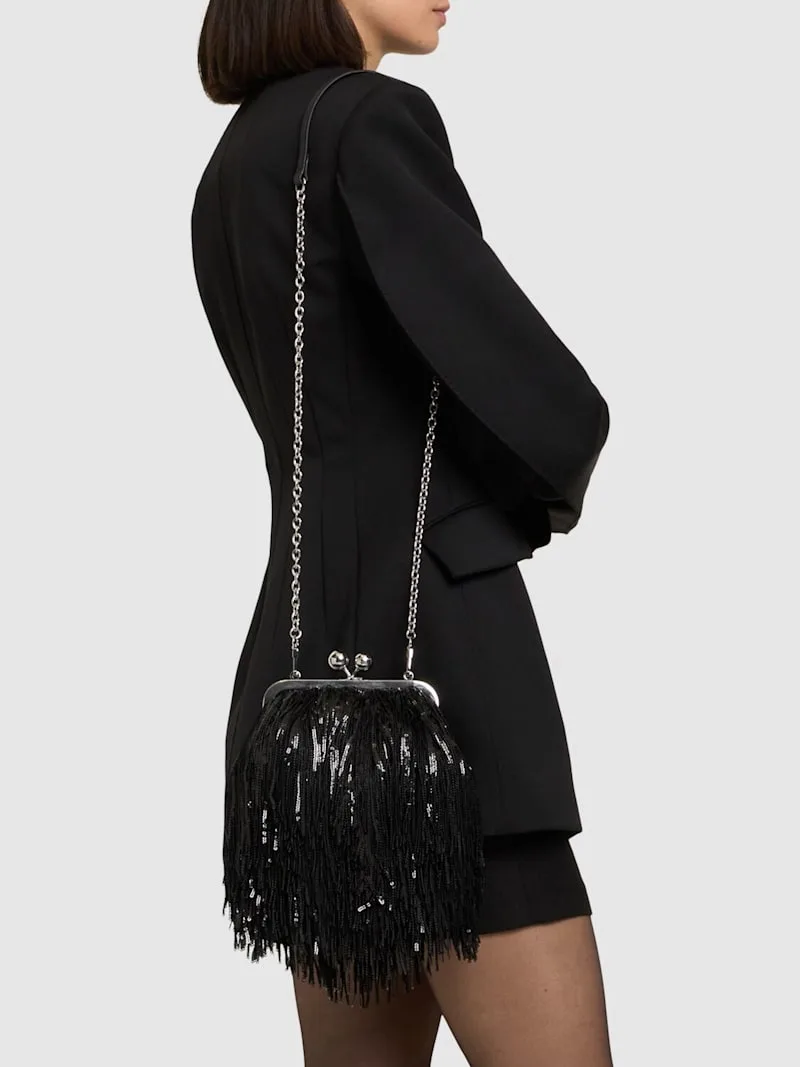 Weekend Max Mara Flou Embroidered Black Satin Clutch