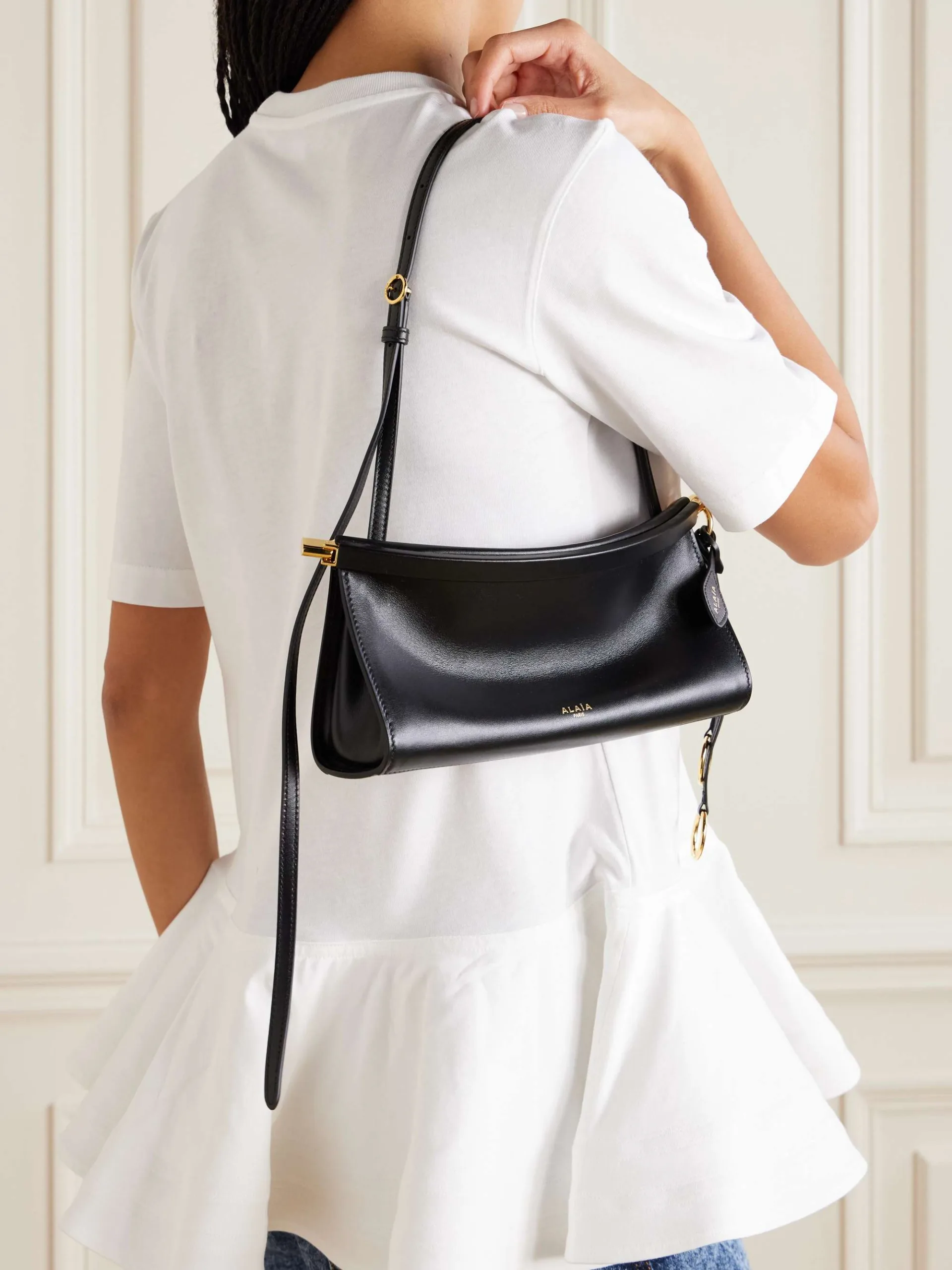 Alaïa Click East West Small Black Leather Shoulder Bag