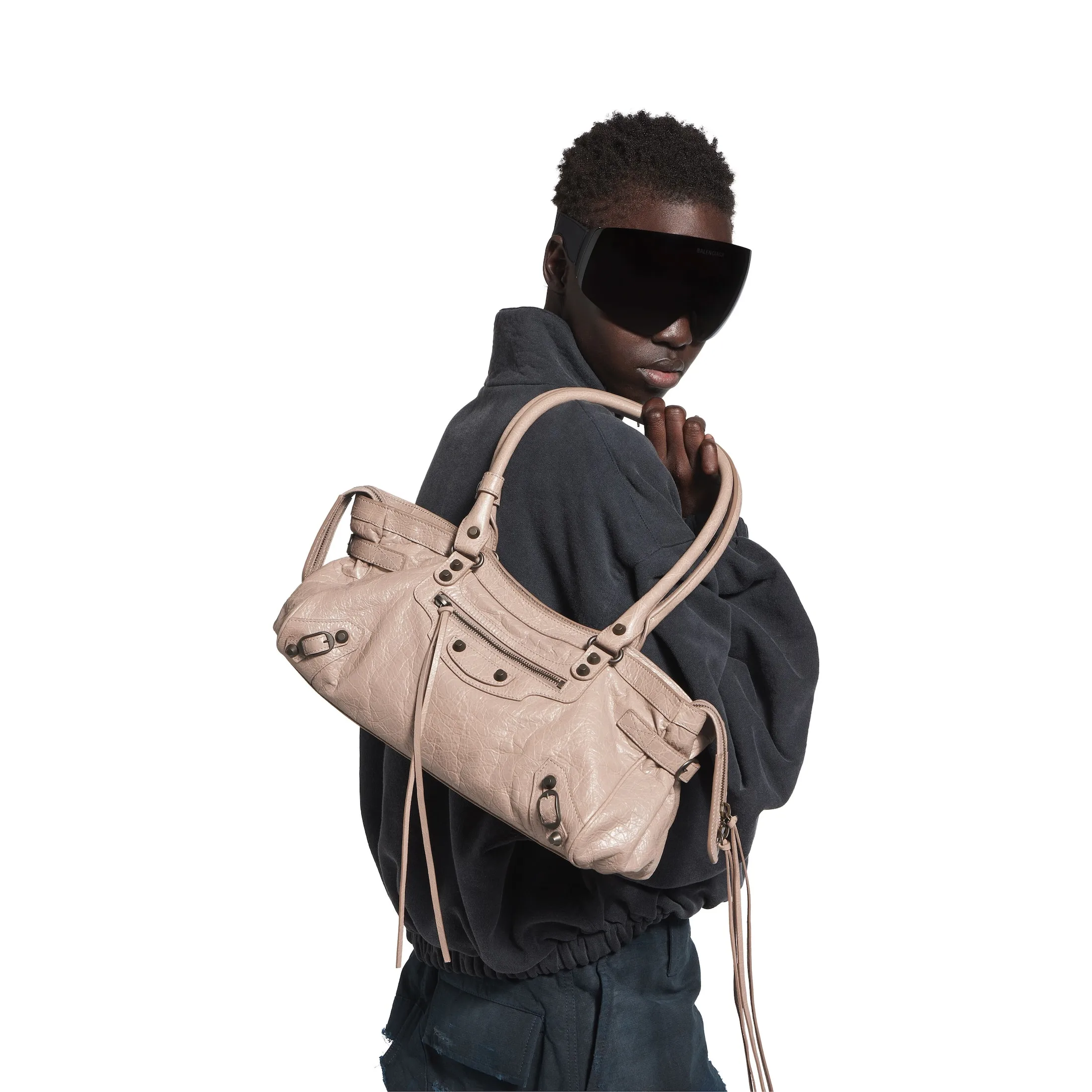 Balenciaga Le City East West Sesame Arena Storico Lambskin Shoulder Bag