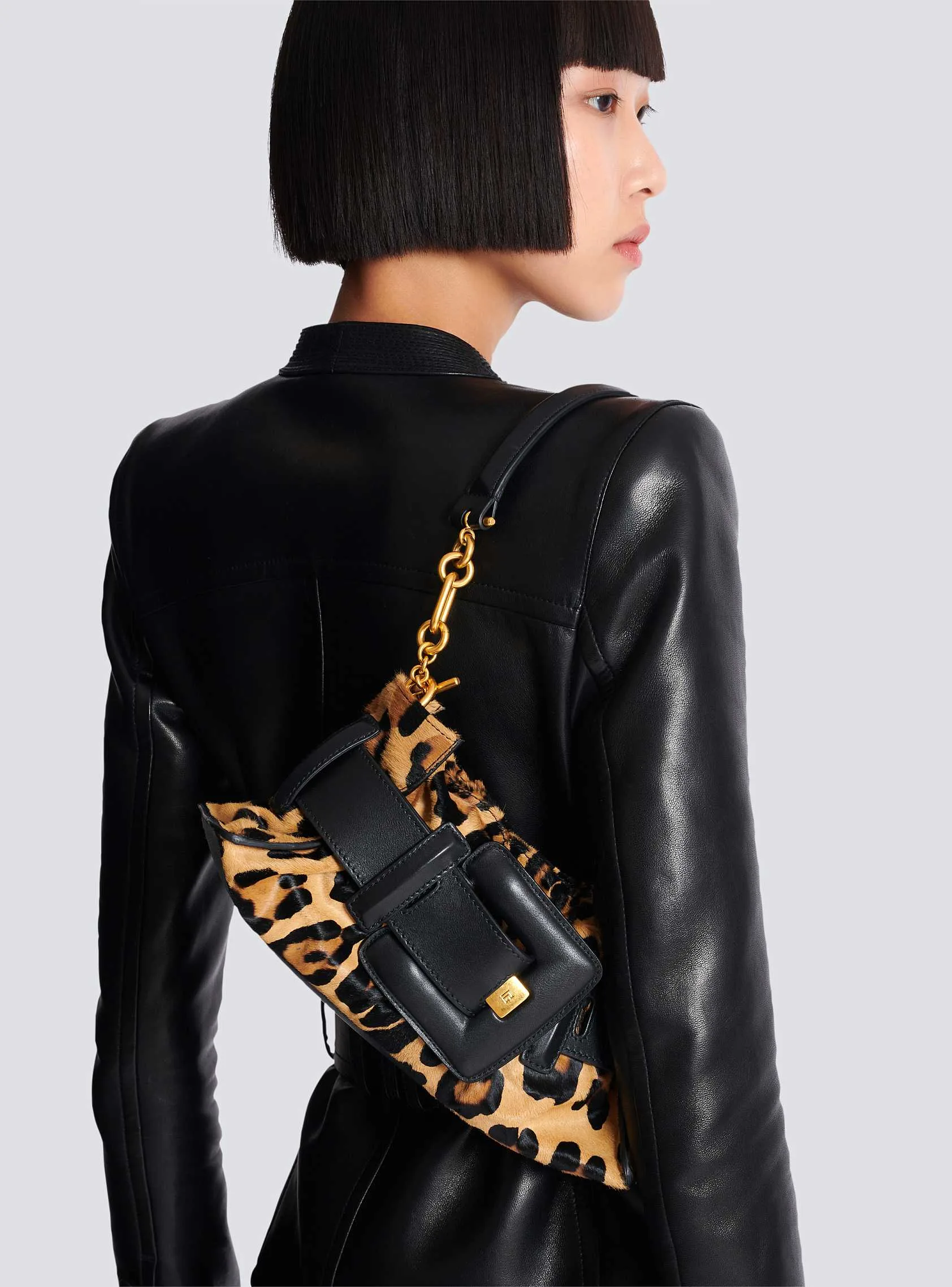 Balmain Anthem Mini Ponyskin Style Leopard Print Shoulder Bag