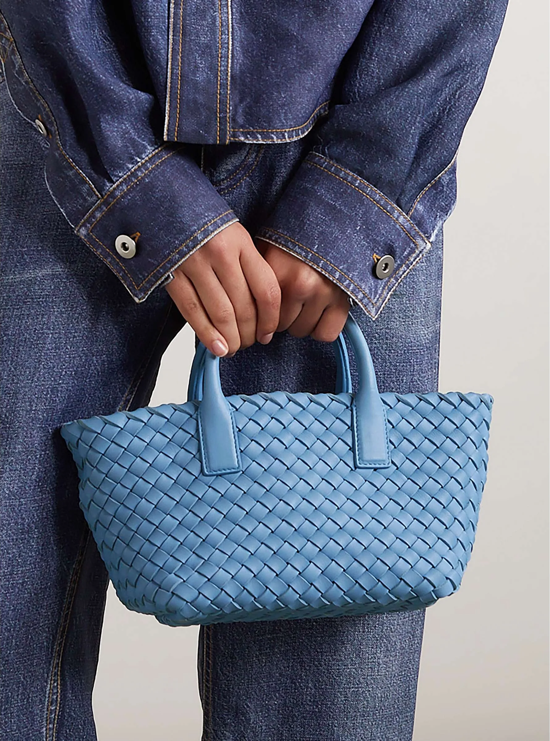 Bottega Veneta Cabat Mini Blue Intrecciato Leather Tote