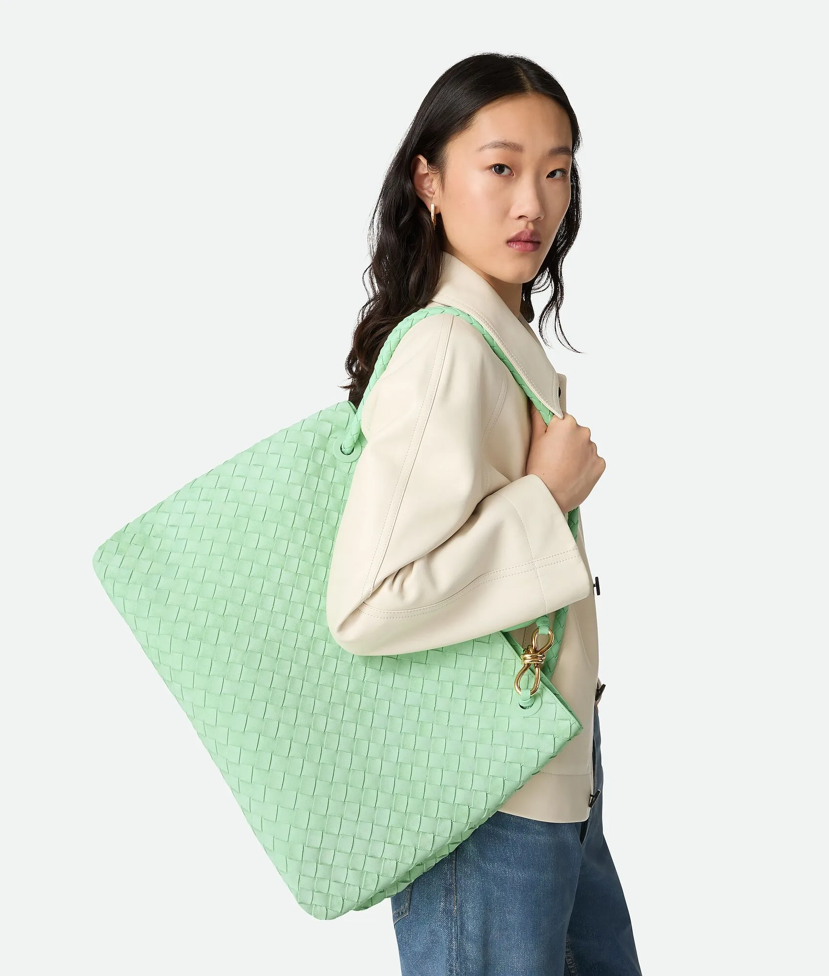 Bottega Veneta Large Andiamo Wasabi Suede Top Handle Bag