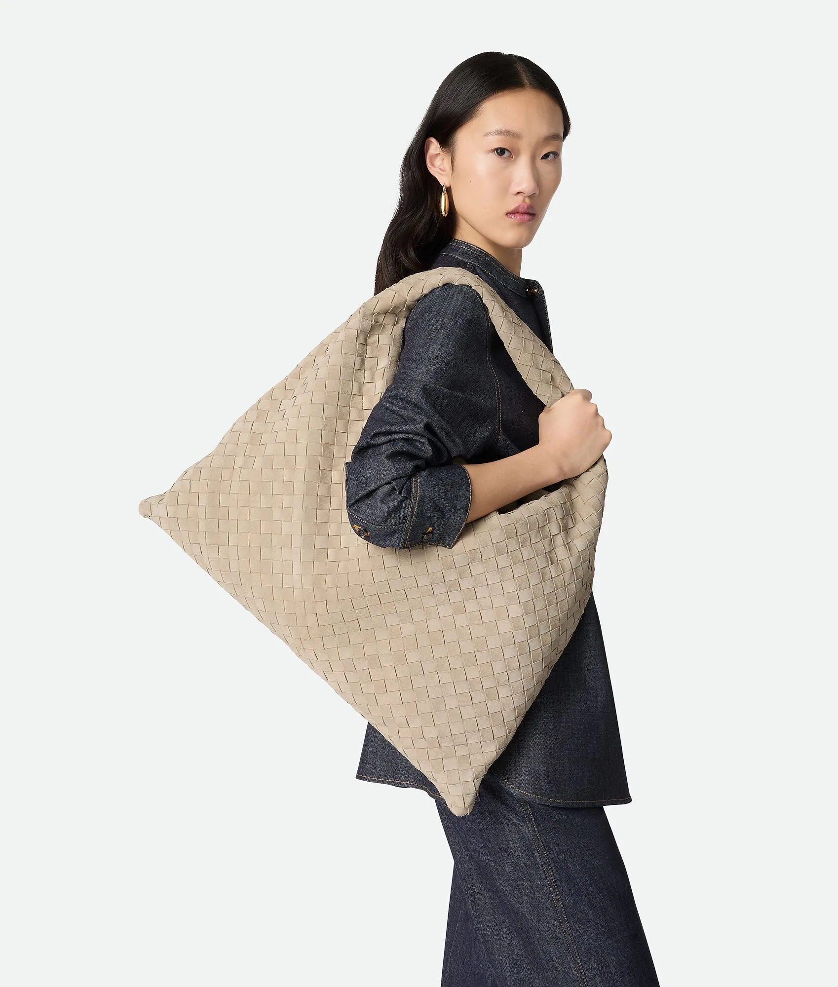 Bottega Veneta Large Hop Ecru Suede Shoulder Bag