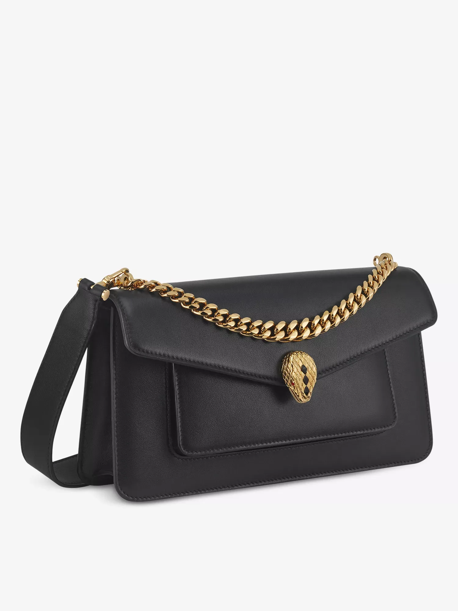 Bvlgari Serpenti East West Maxi Chain Black Leather Shoulder Bag