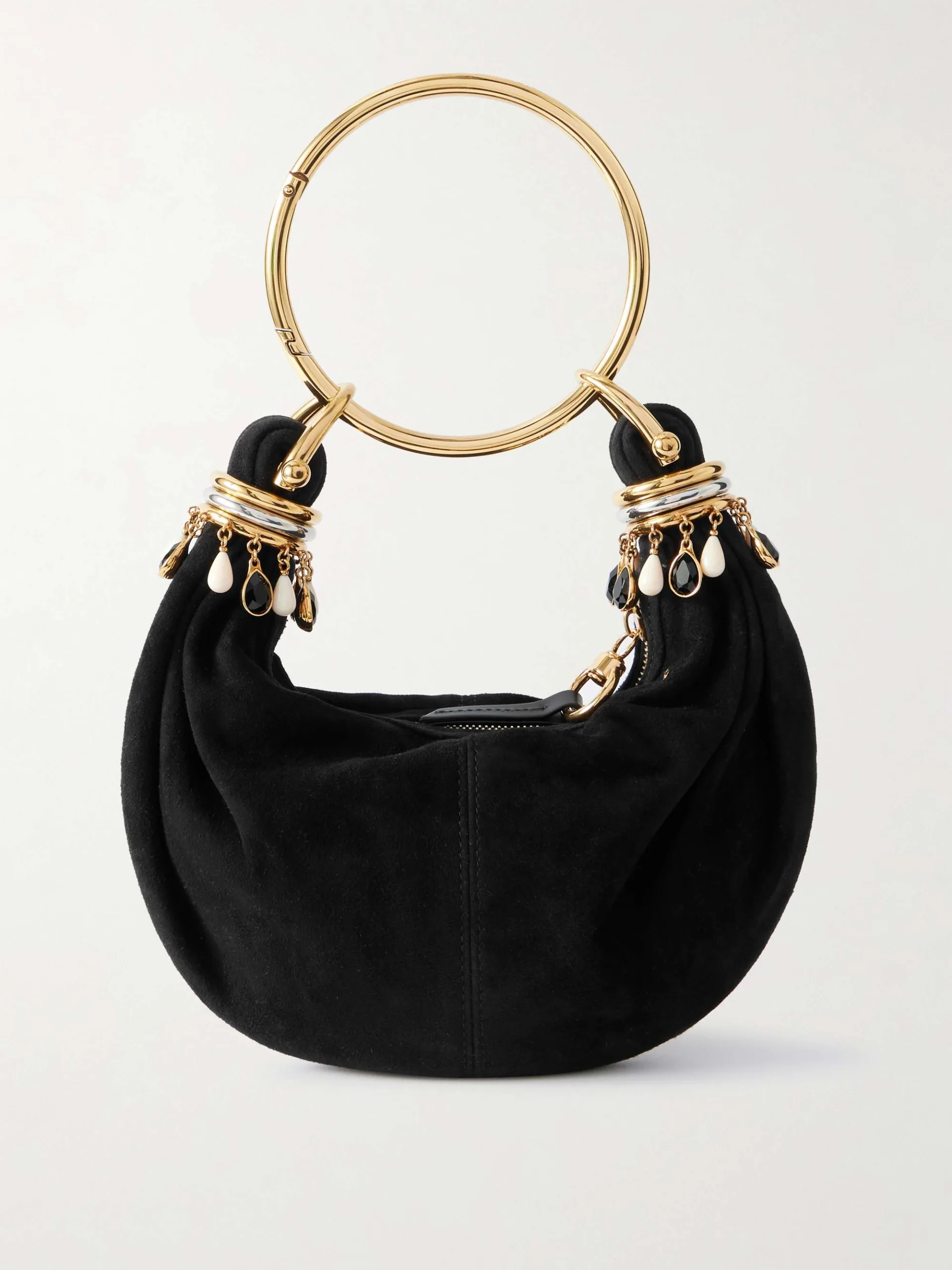 Chloé Bracelet Small Embellished Black Leather-trimmed Suede Shoulder Bag