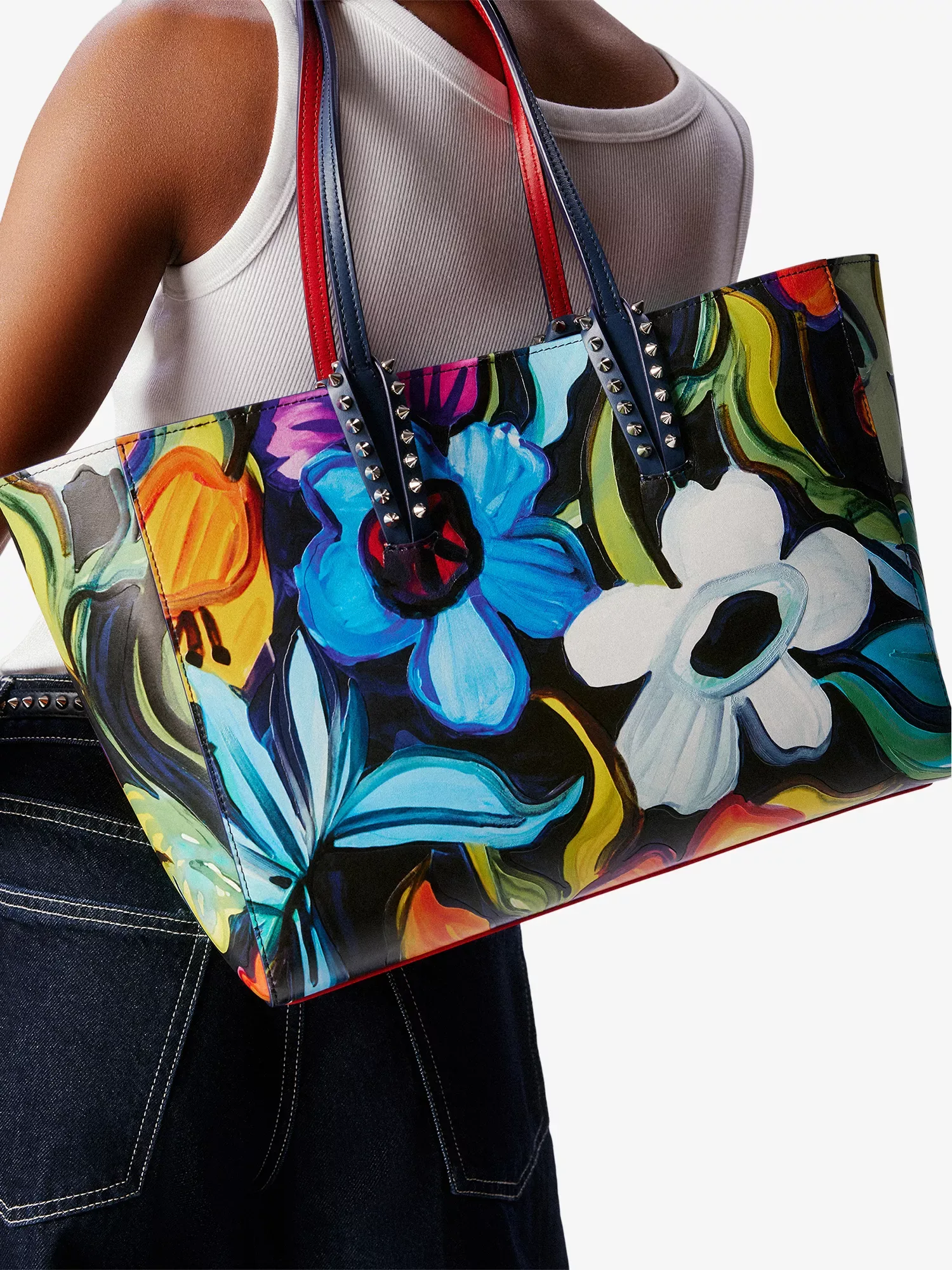 Christian Louboutin Cabata Small Floral Print Leather Tote Bag
