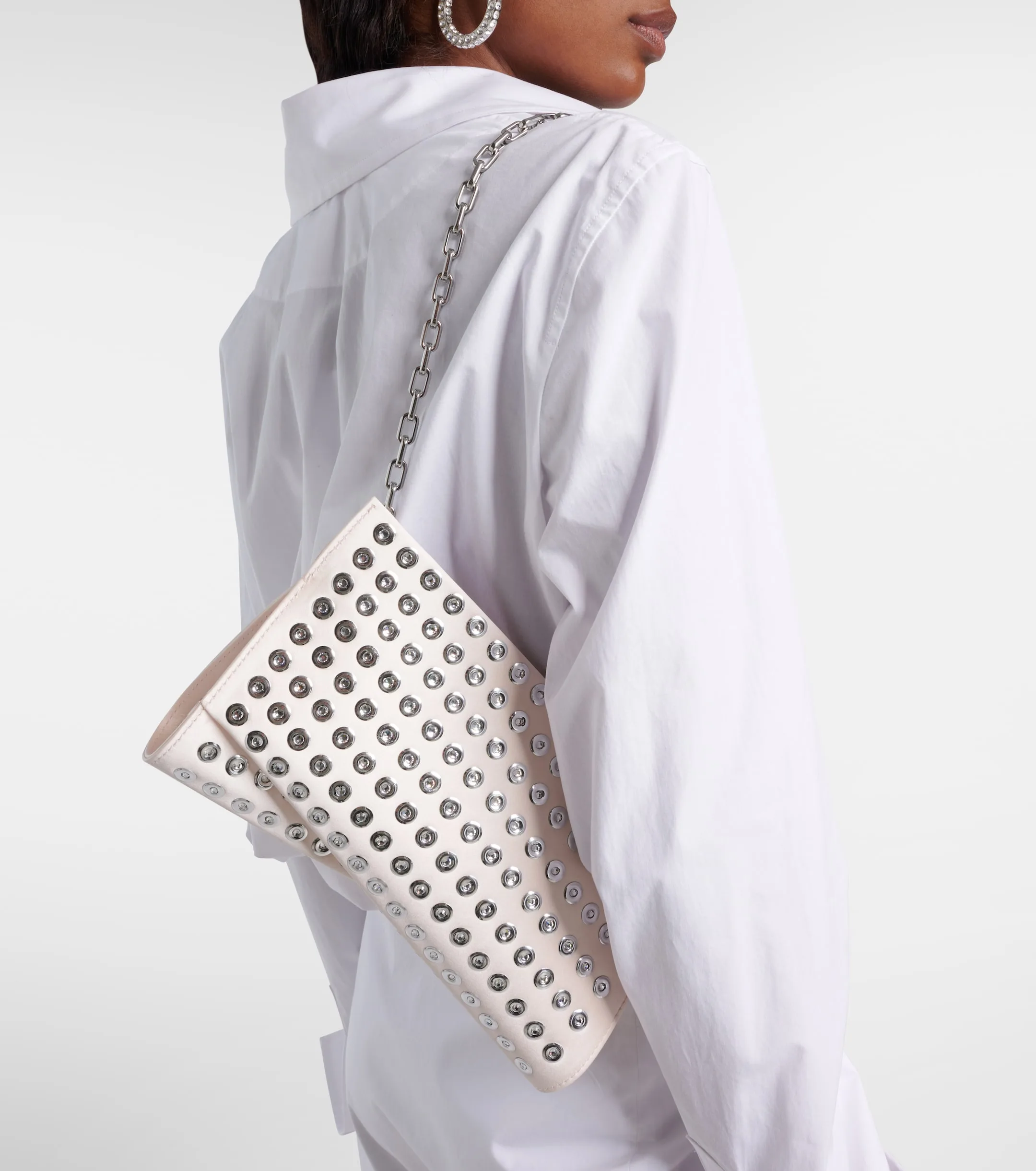 Christian Louboutin Loubitwist Small Crystal Embellished Beige Clutch