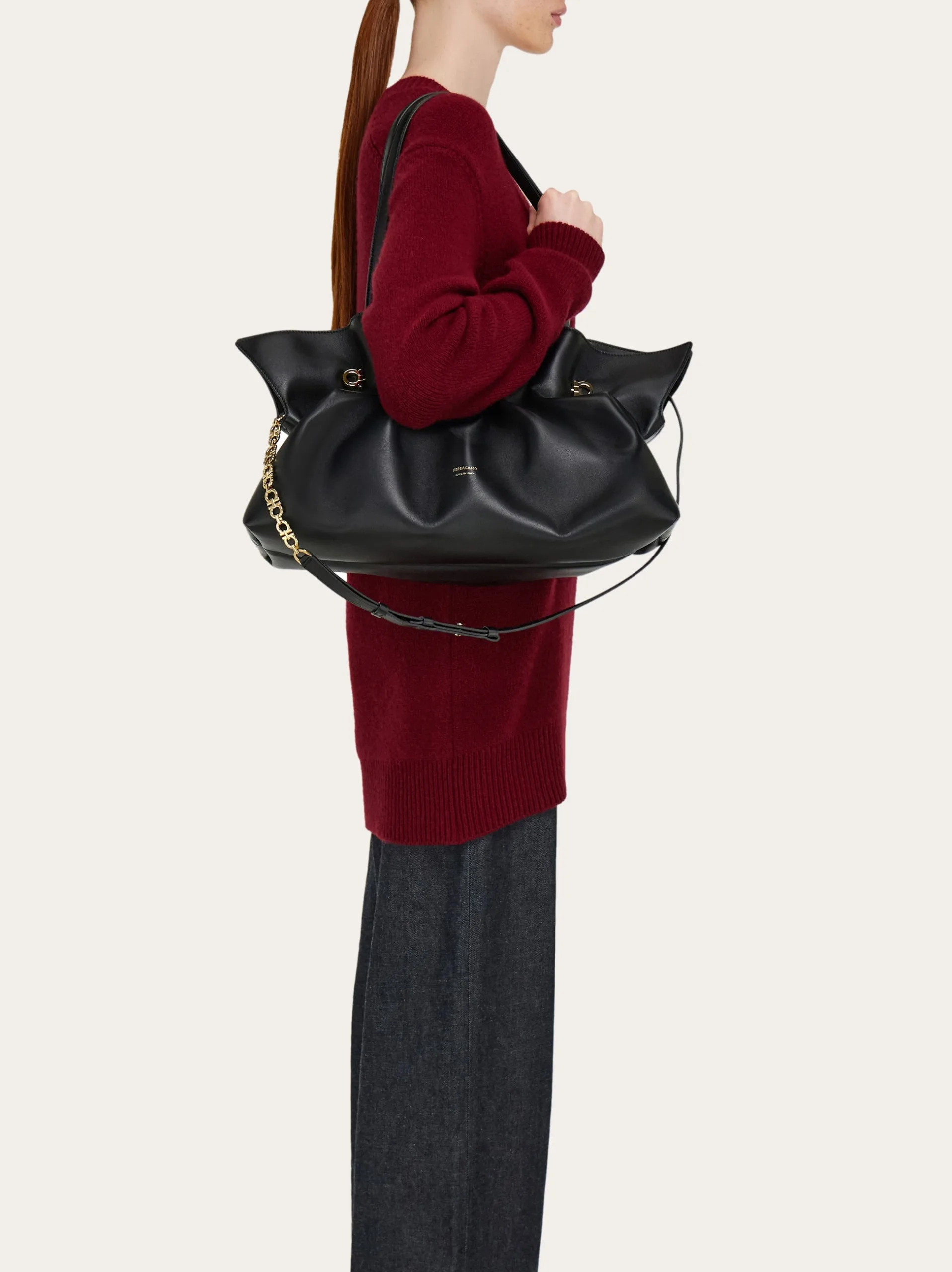 Ferragamo Large Soft Bag in Black Leather