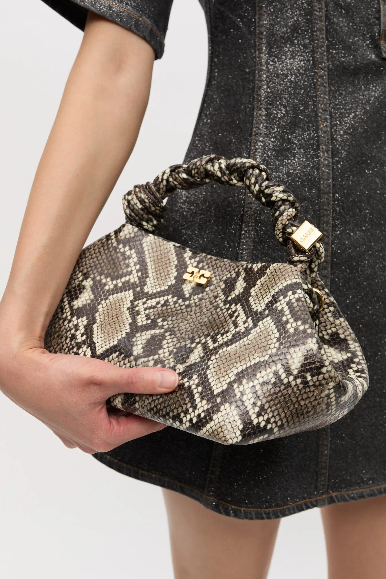 GANNI Small Bou Snake Print Top Handle Bag