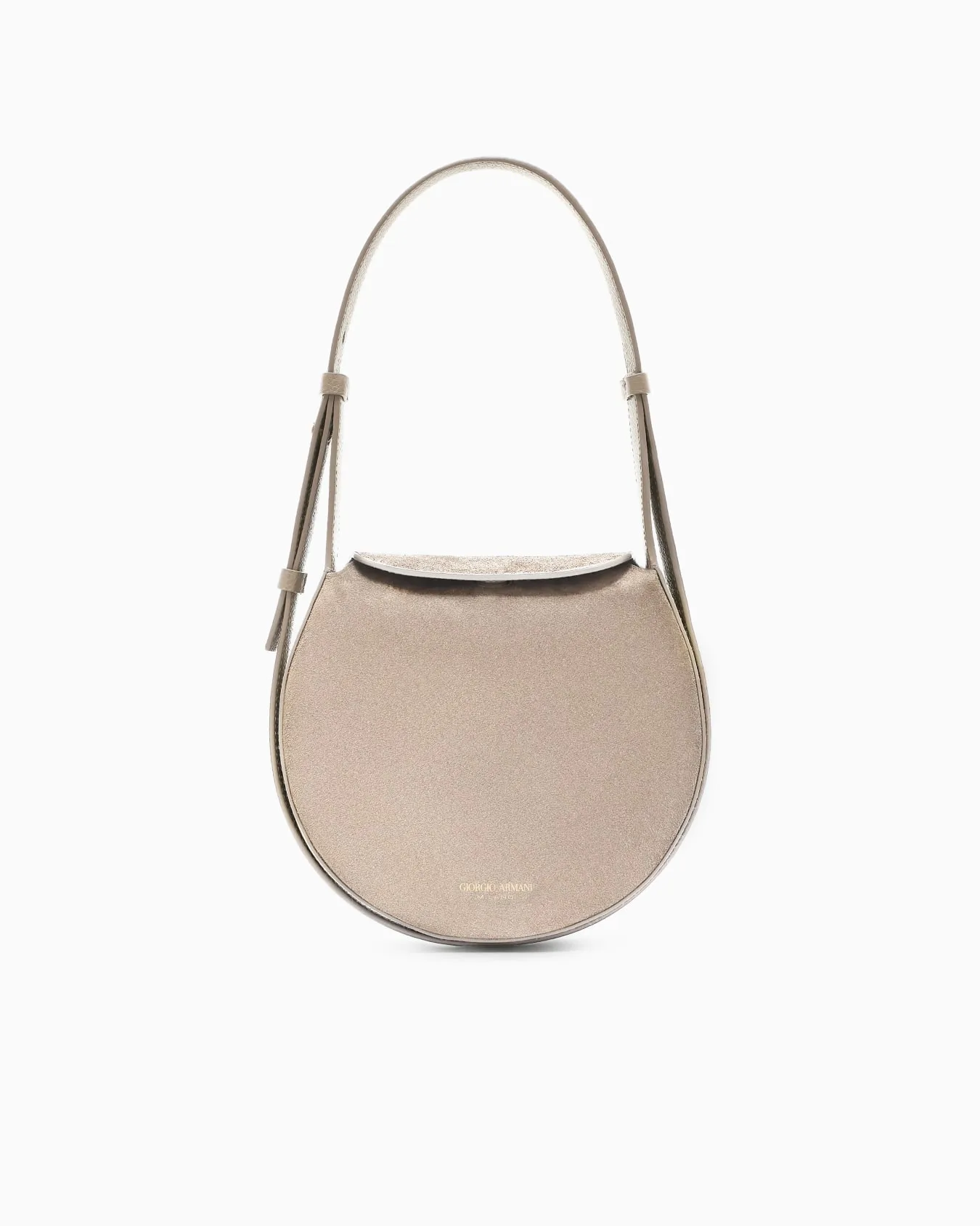 Giorgio Armani Large Shoulder Bag in Beige Suede & Pebbled Calfskin Leather