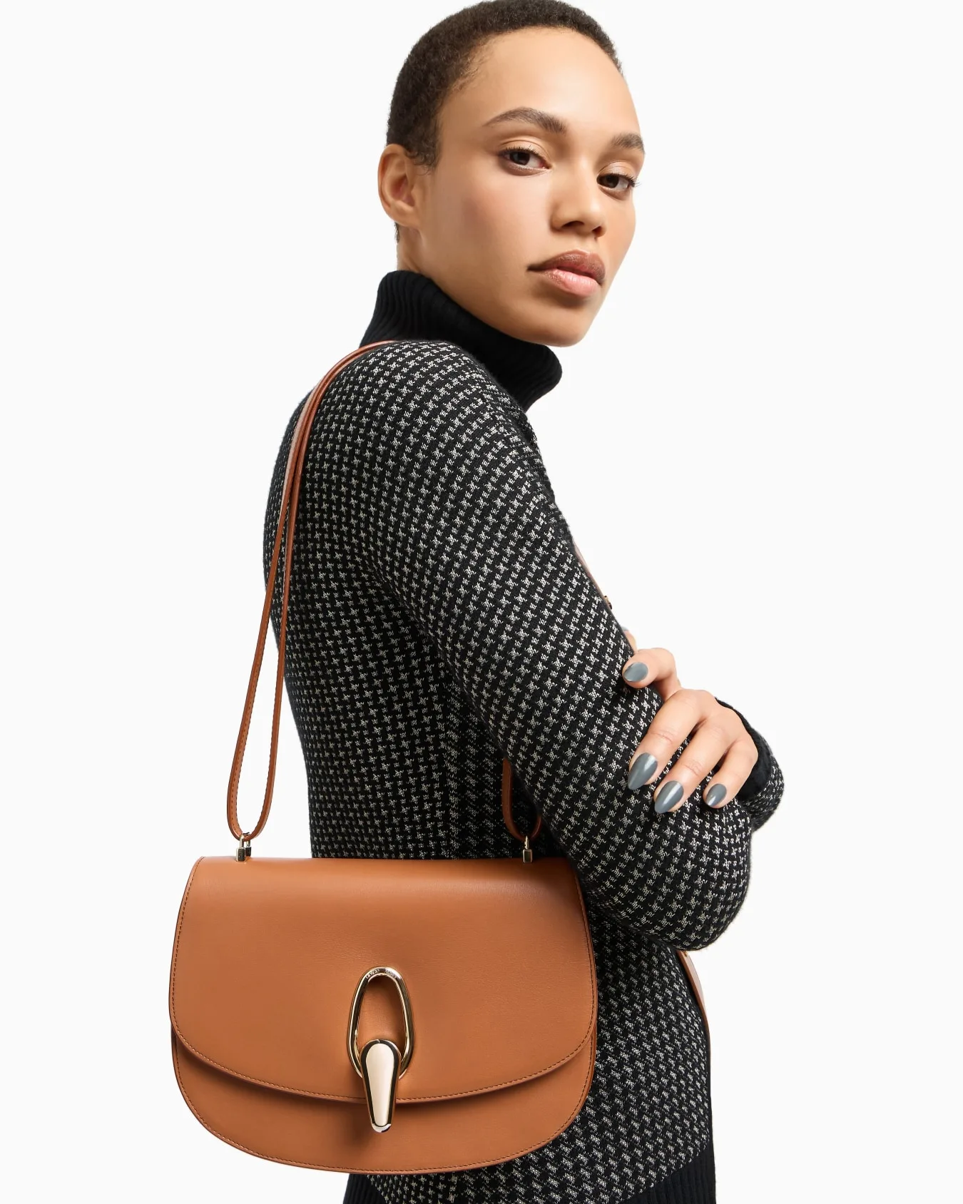 Giorgio Armani Smooth Brown Leather Shoulder Bag