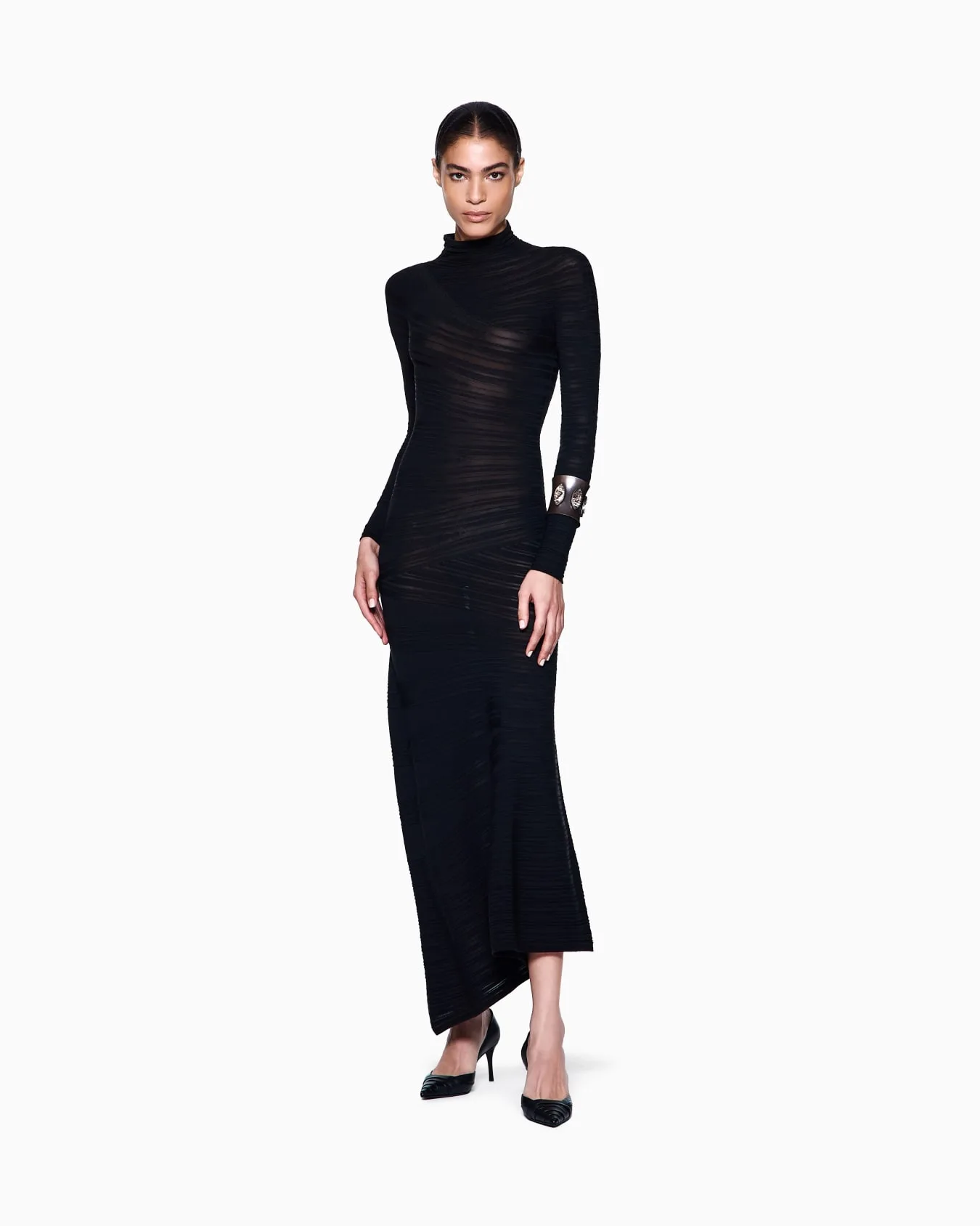 Giorgio Armani Viscose & Wool Jersey Black Midi Dress