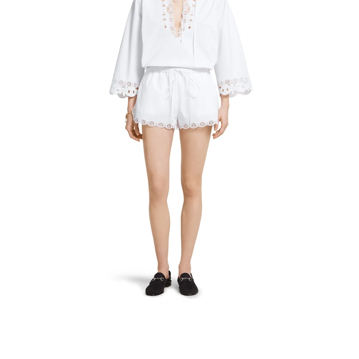 Gucci Cotton Poplin Embroidered White Shorts