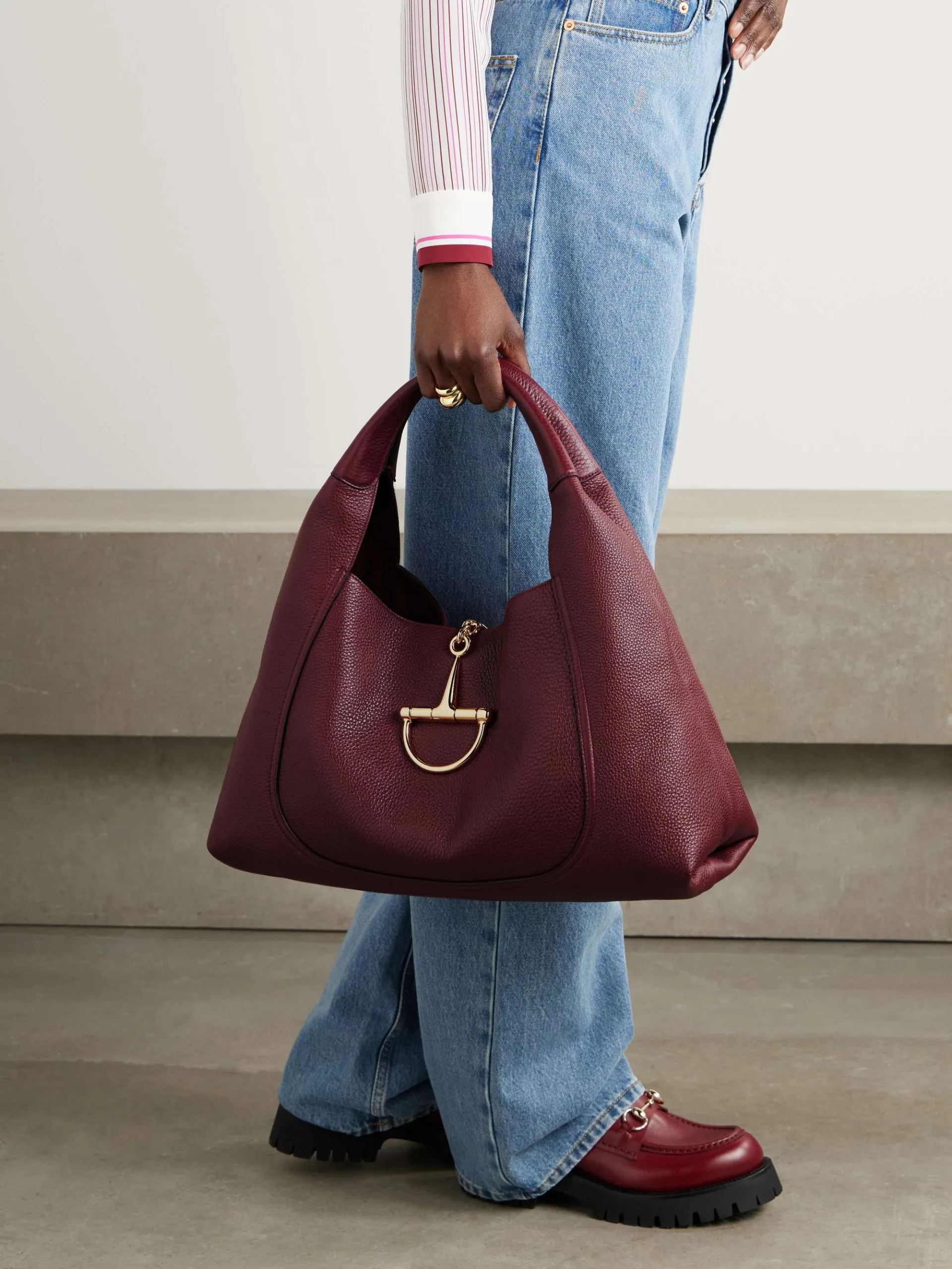 Gucci Softbit Maxi Textured Burgundy Leather Tote