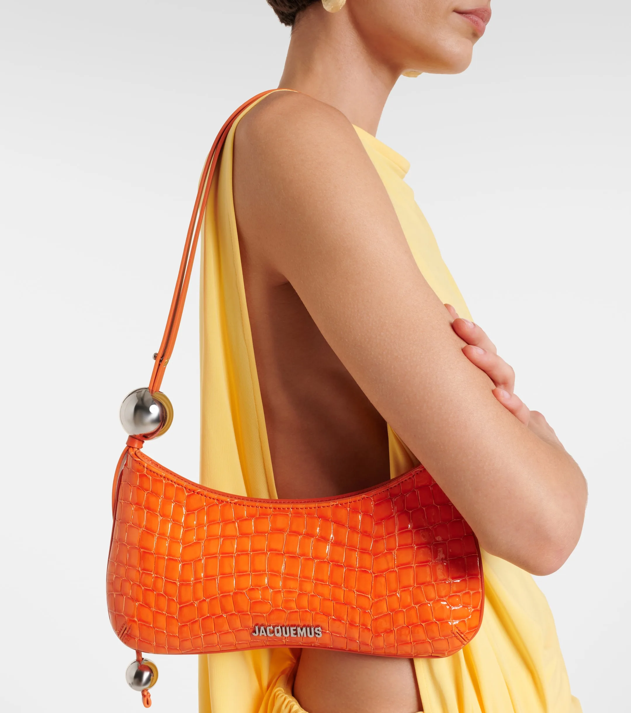 Jacquemus Bisou Perle Croc-Effect Orange Shoulder Bag