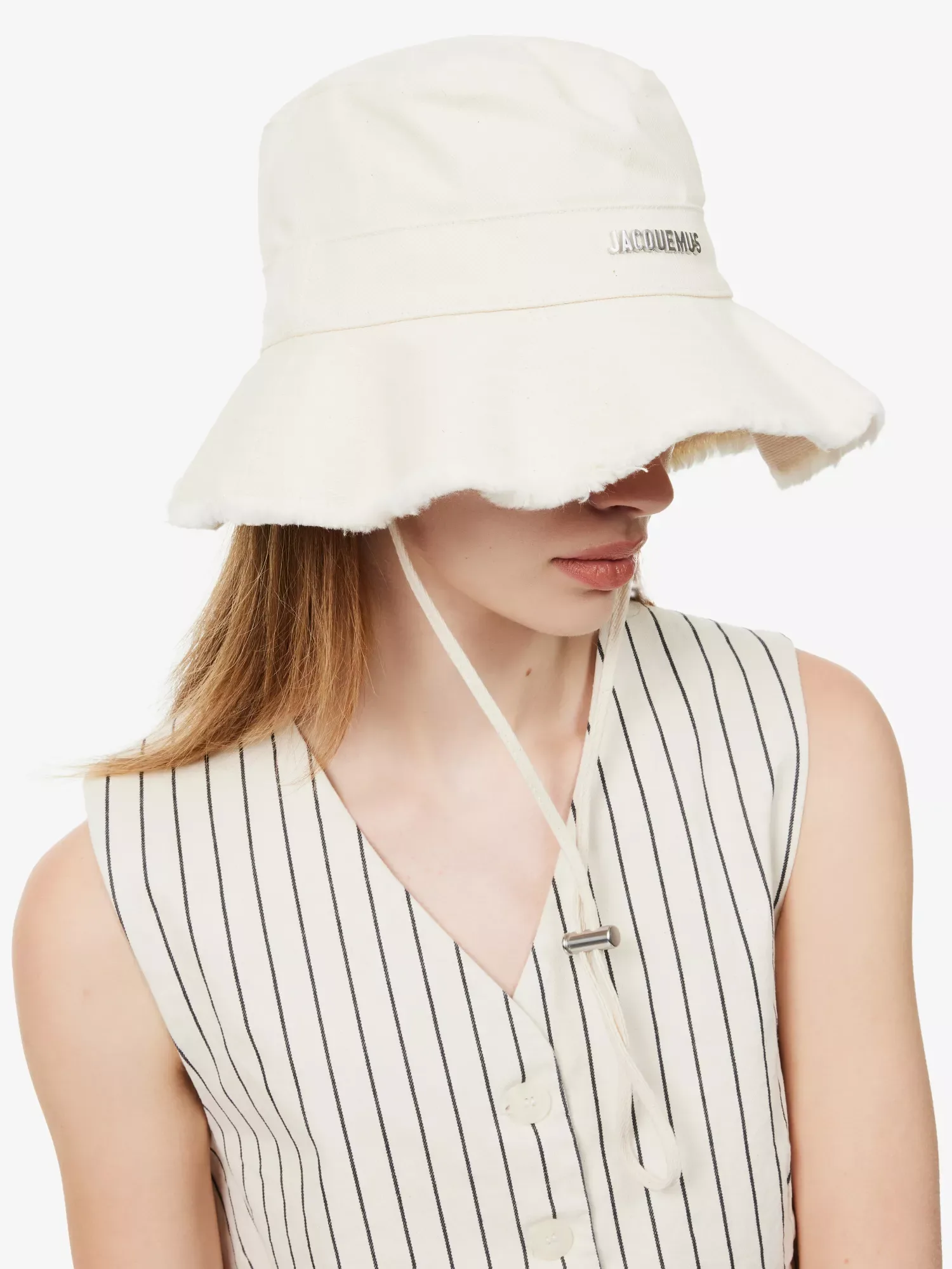 Jacquemus Le Bob Artichaut Neck-Strap Off White Cotton Bucket Hat