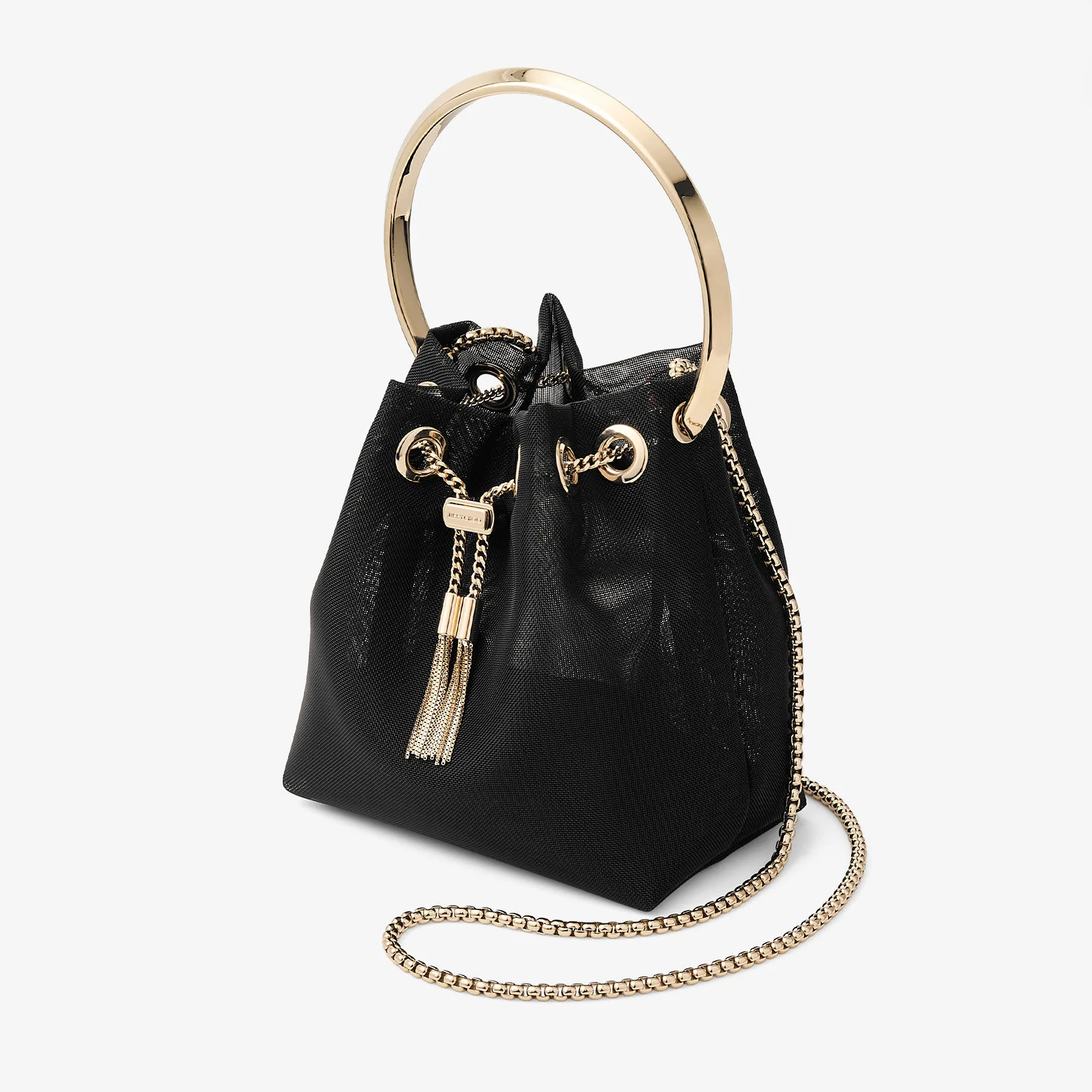 Jimmy Choo Bon Bon Black Mesh Bucket Bag