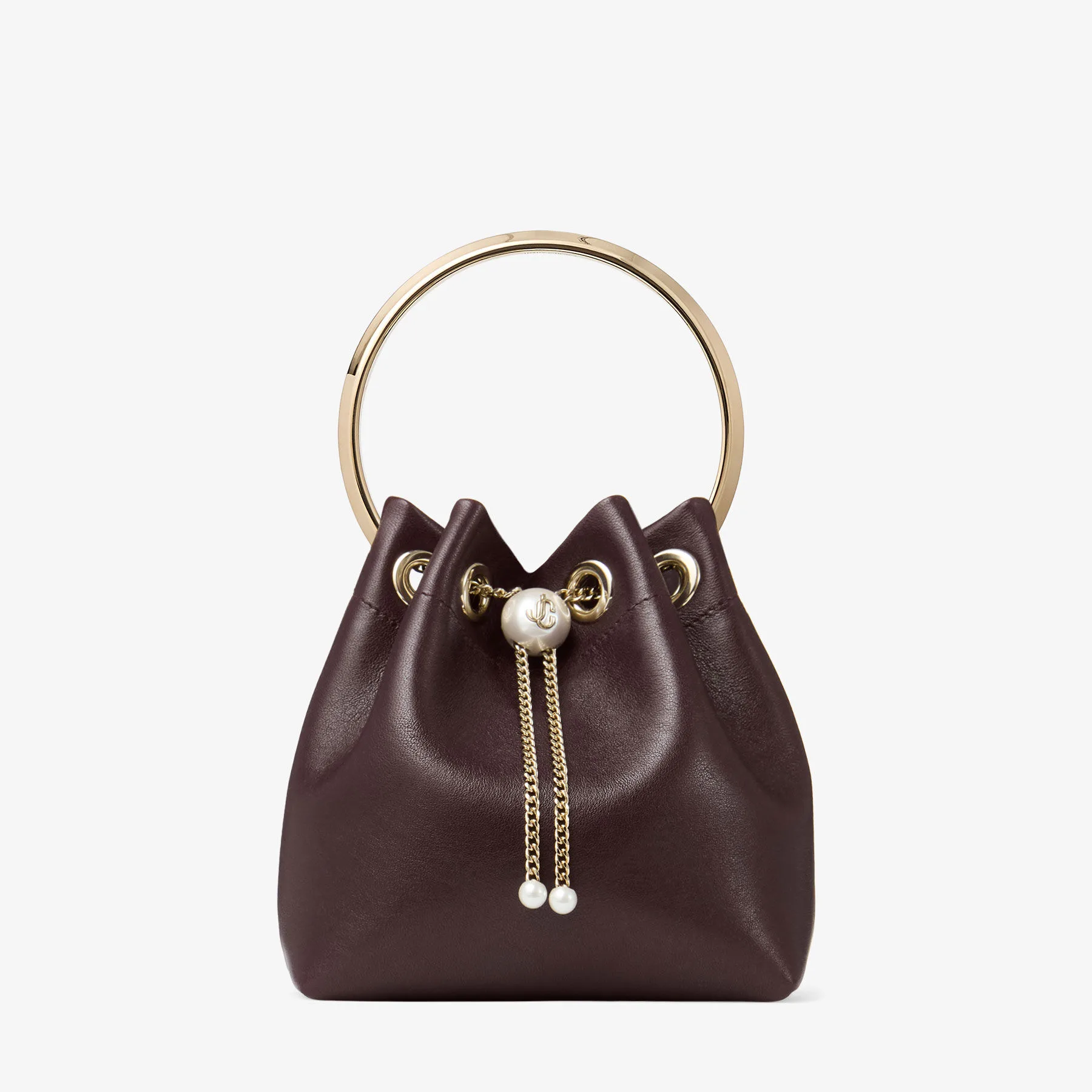 Jimmy Choo Bon Bon Deep Merlot Biker Leather Bag with Pearl Closure