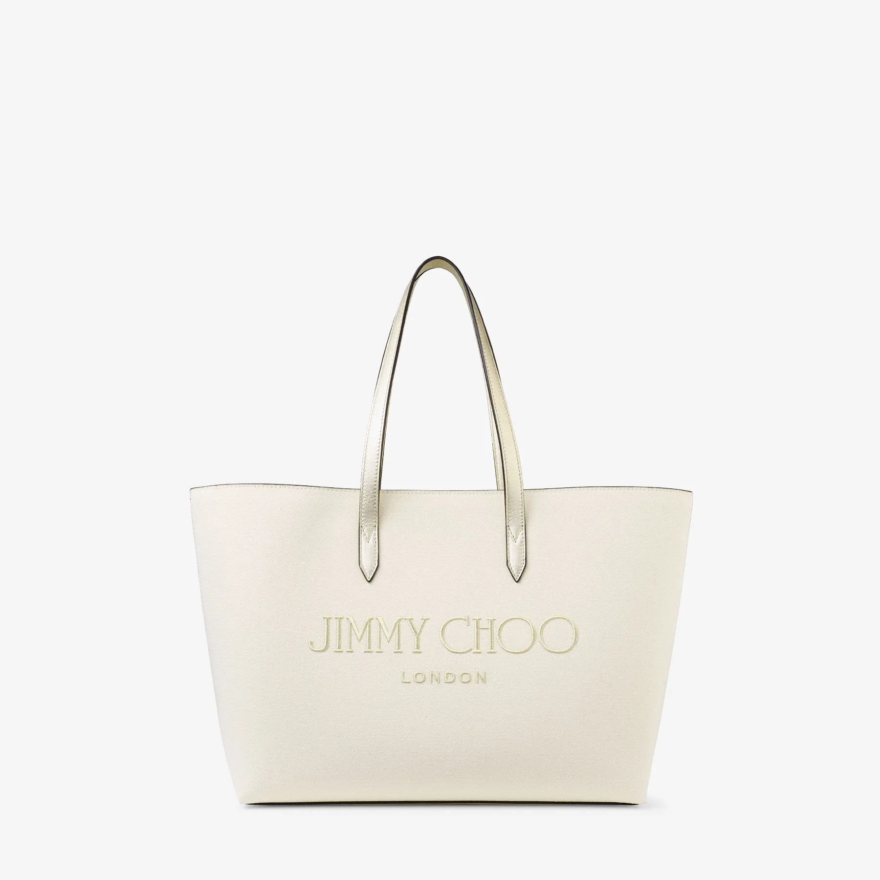 Jimmy Choo Ecru: Champagne Canvas Tote Bag
