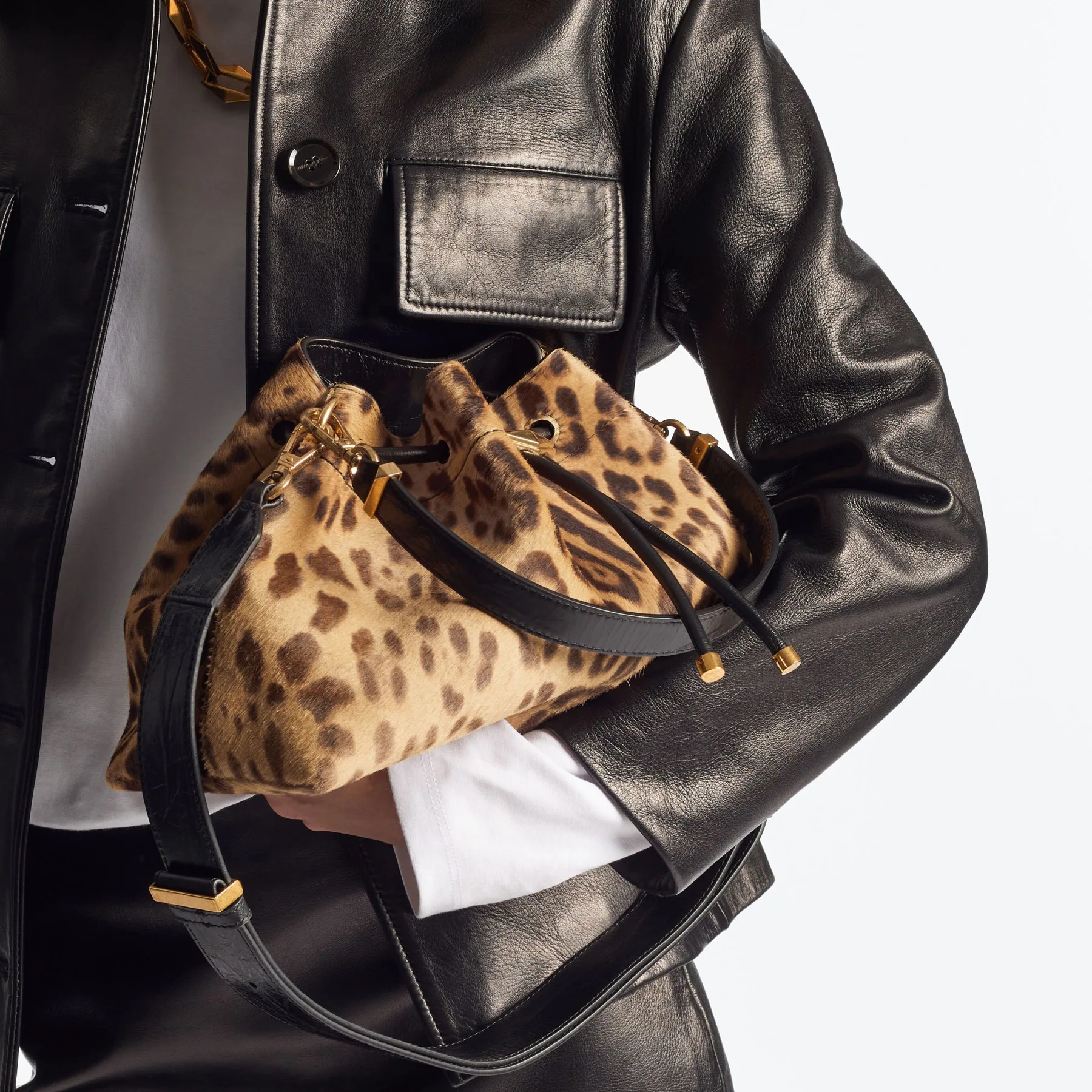 Jimmy Choo Cinch M Natural Leopard Print Pony Shoulder Bag