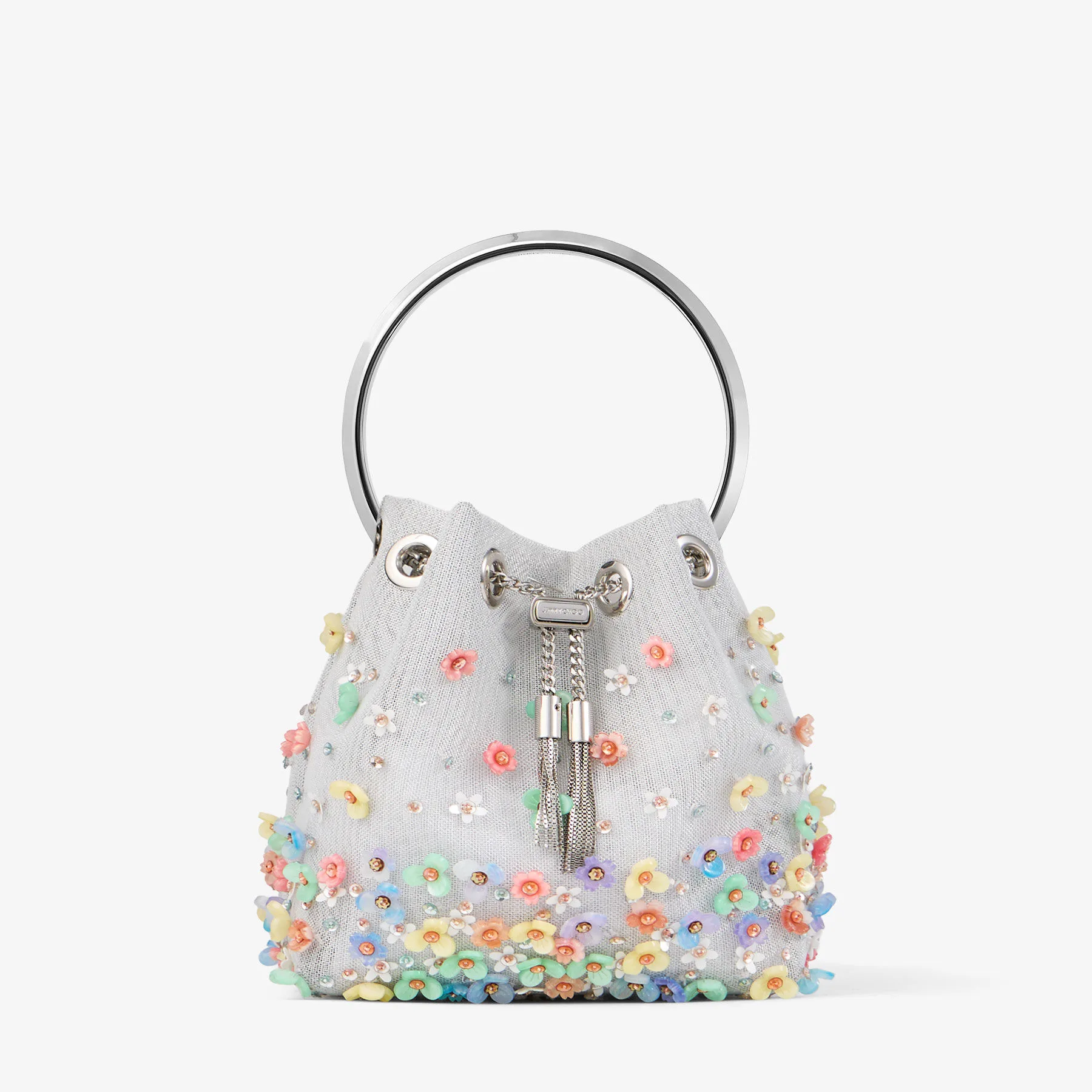 Jimmy Choo Silver Mesh Bag with Embroidered Daisies