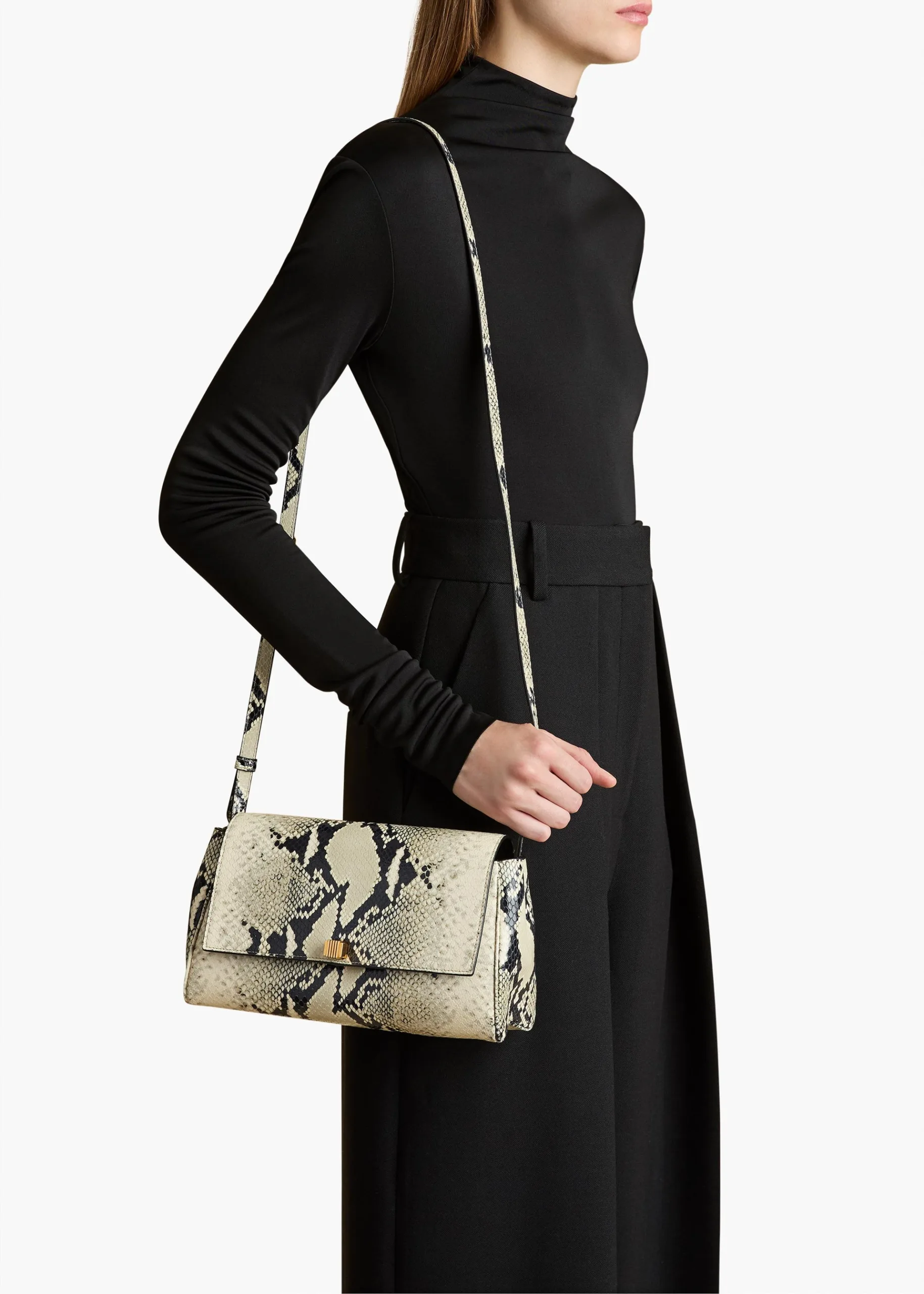 Khaite Audrey Natural Python-Embossed Leather Crossbody Bag