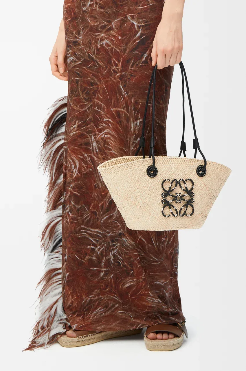 Loewe Small Anagram Basket Bag in Iraca Palm & Calfskin