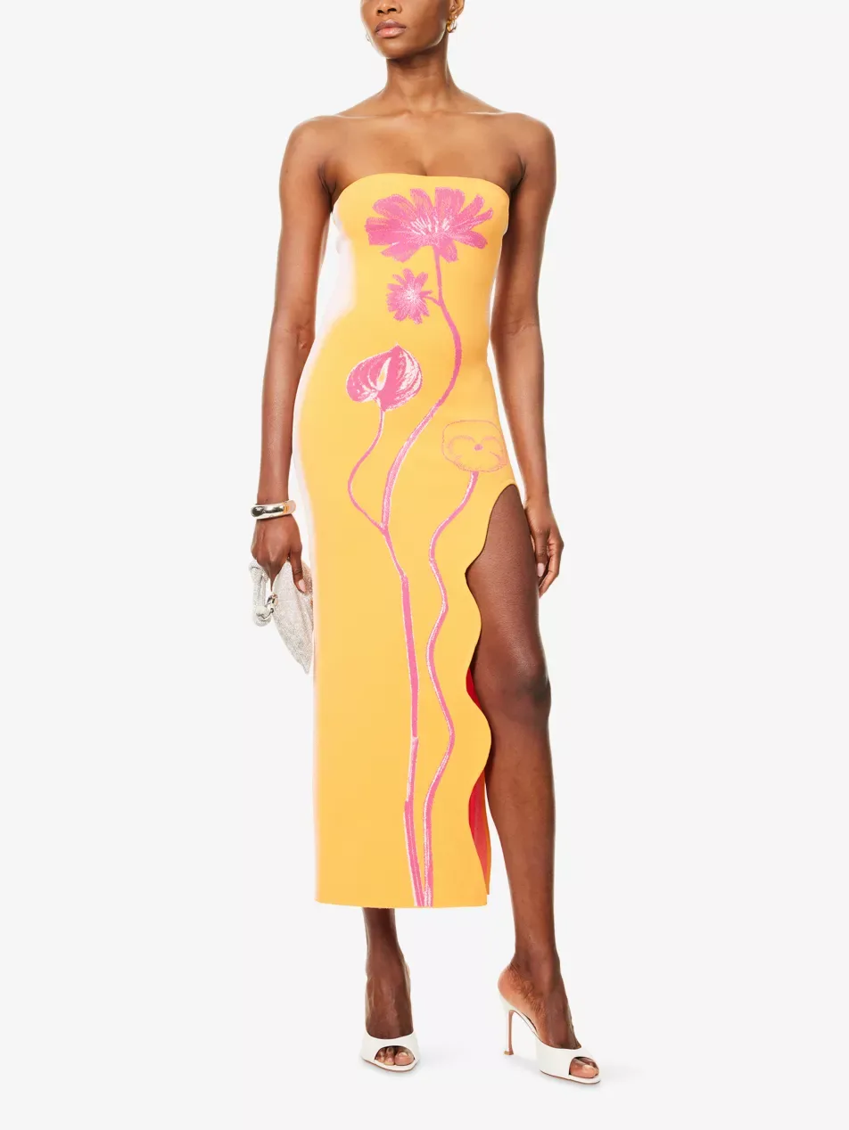 PH5 Iris Shoulder Straps Knitted Orange Pink Maxi Dress