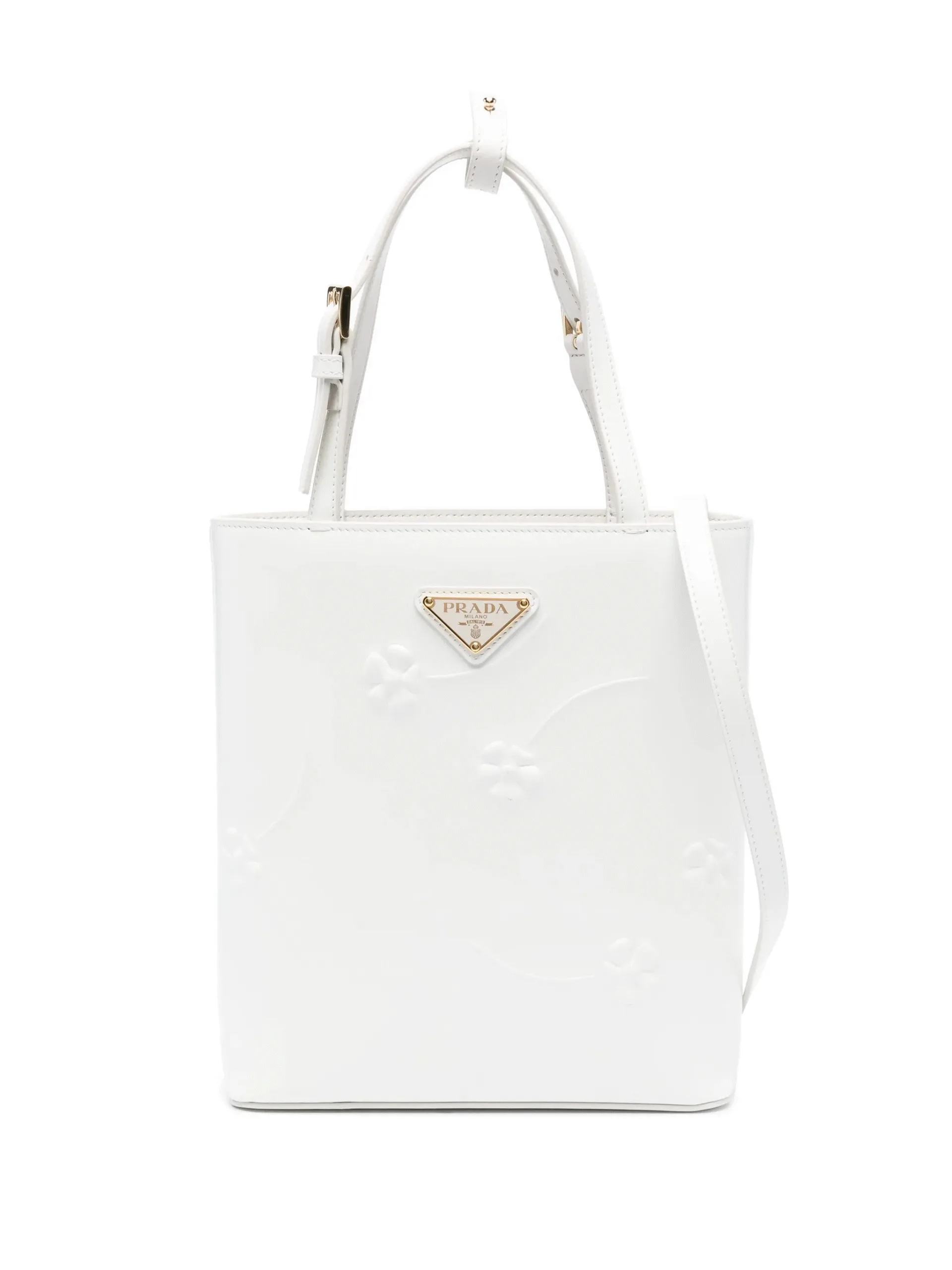 Prada Floral Embossed Leather Tote Bag