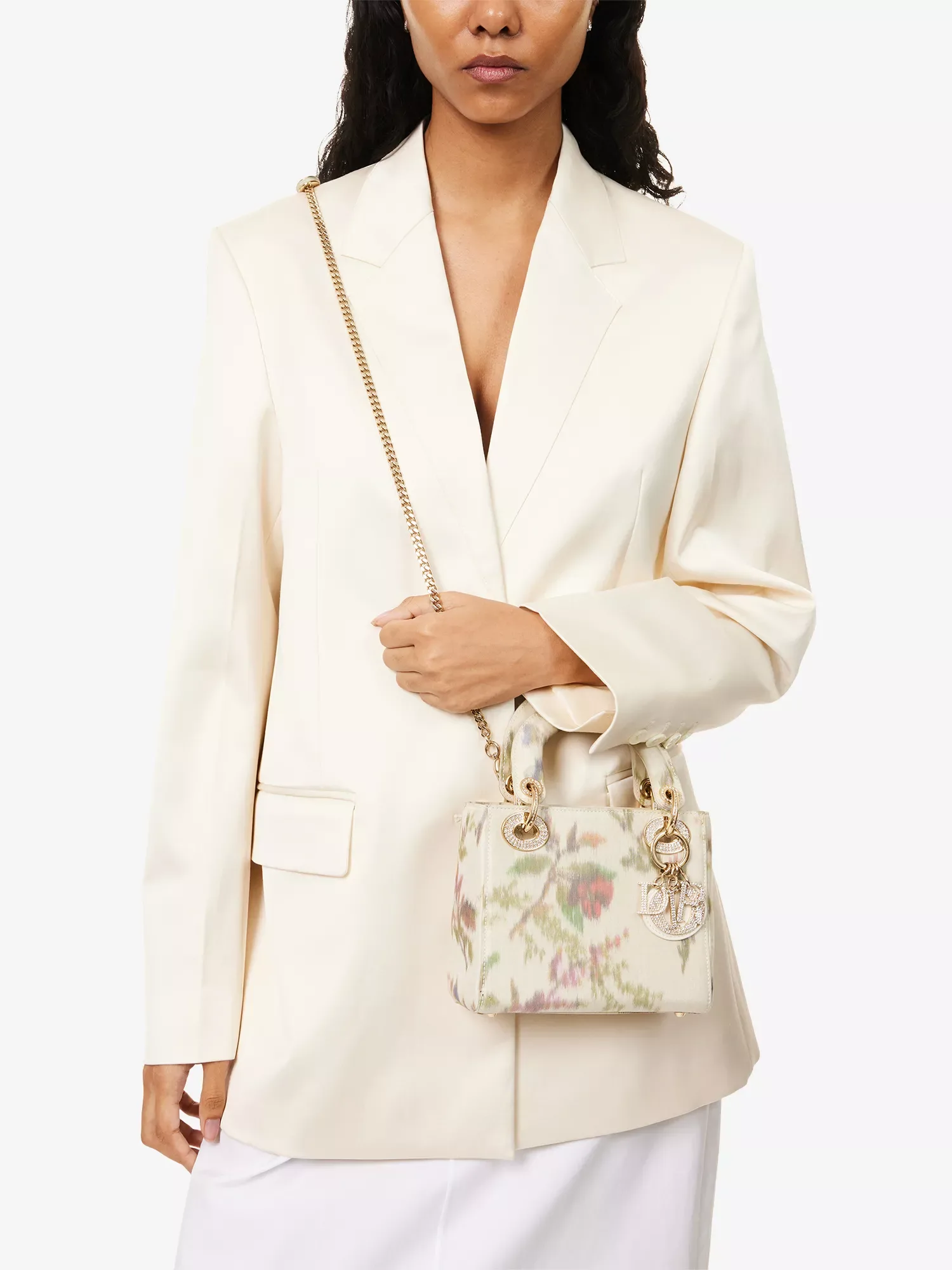 Pre-Loved Lady Dior Floral Mini Woven Cross Body Bag