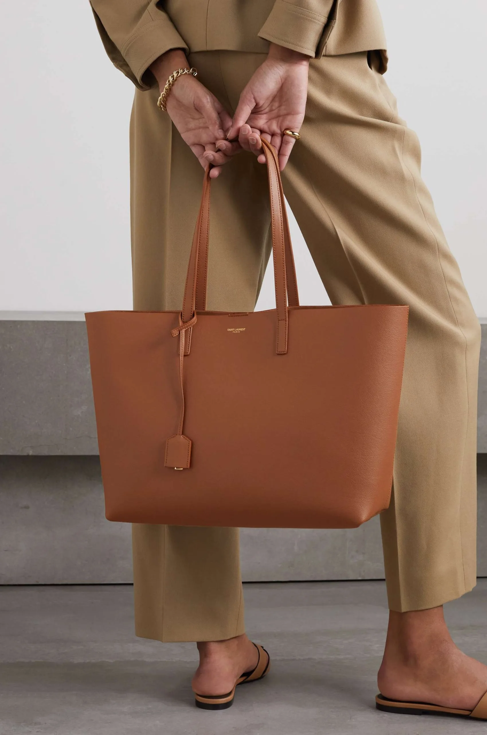 Saint Laurent East West Brown Leather Tote