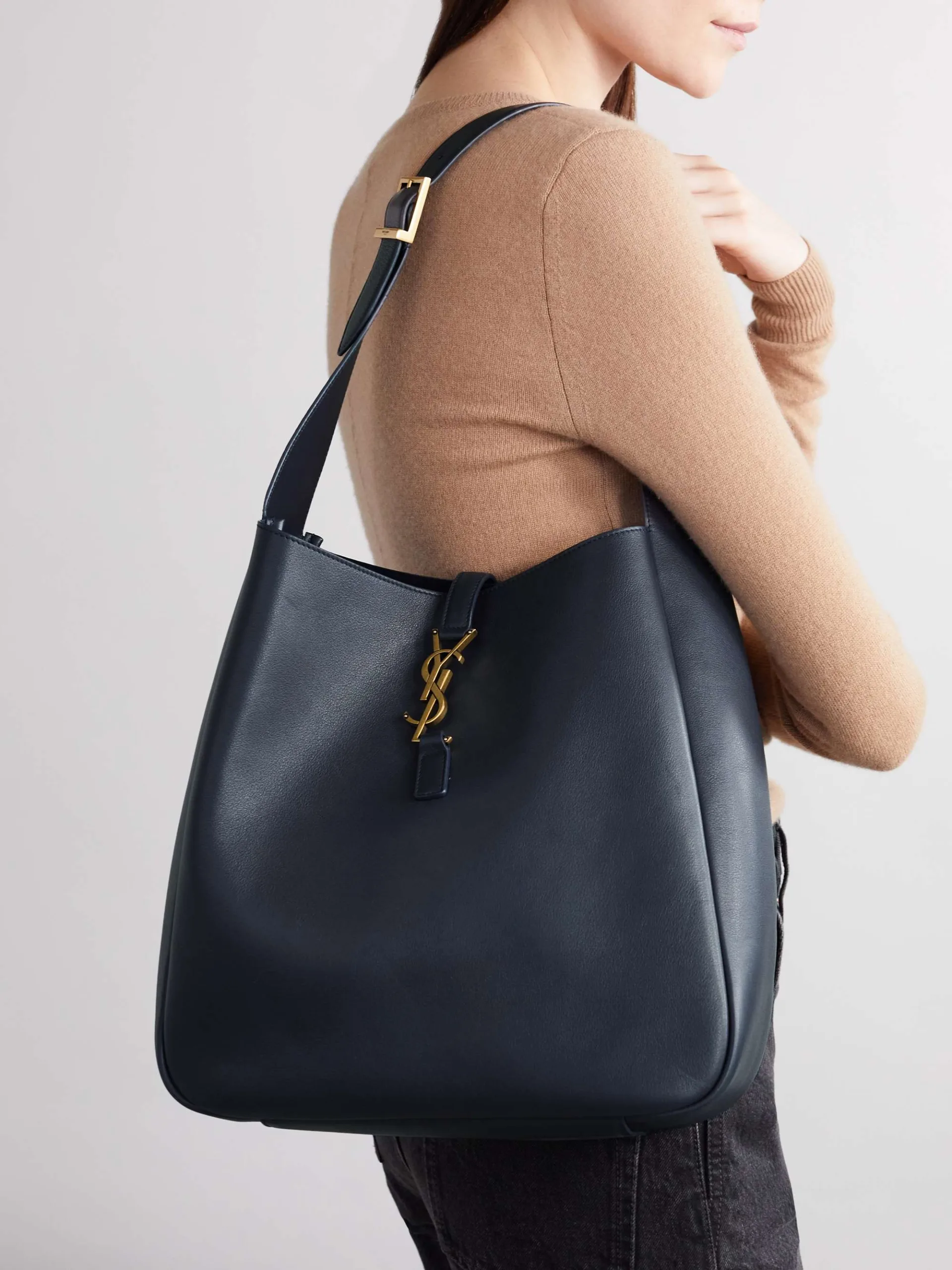 Saint Laurent Le 5 à 7 Supple Large Navy Blue Shoulder Bag