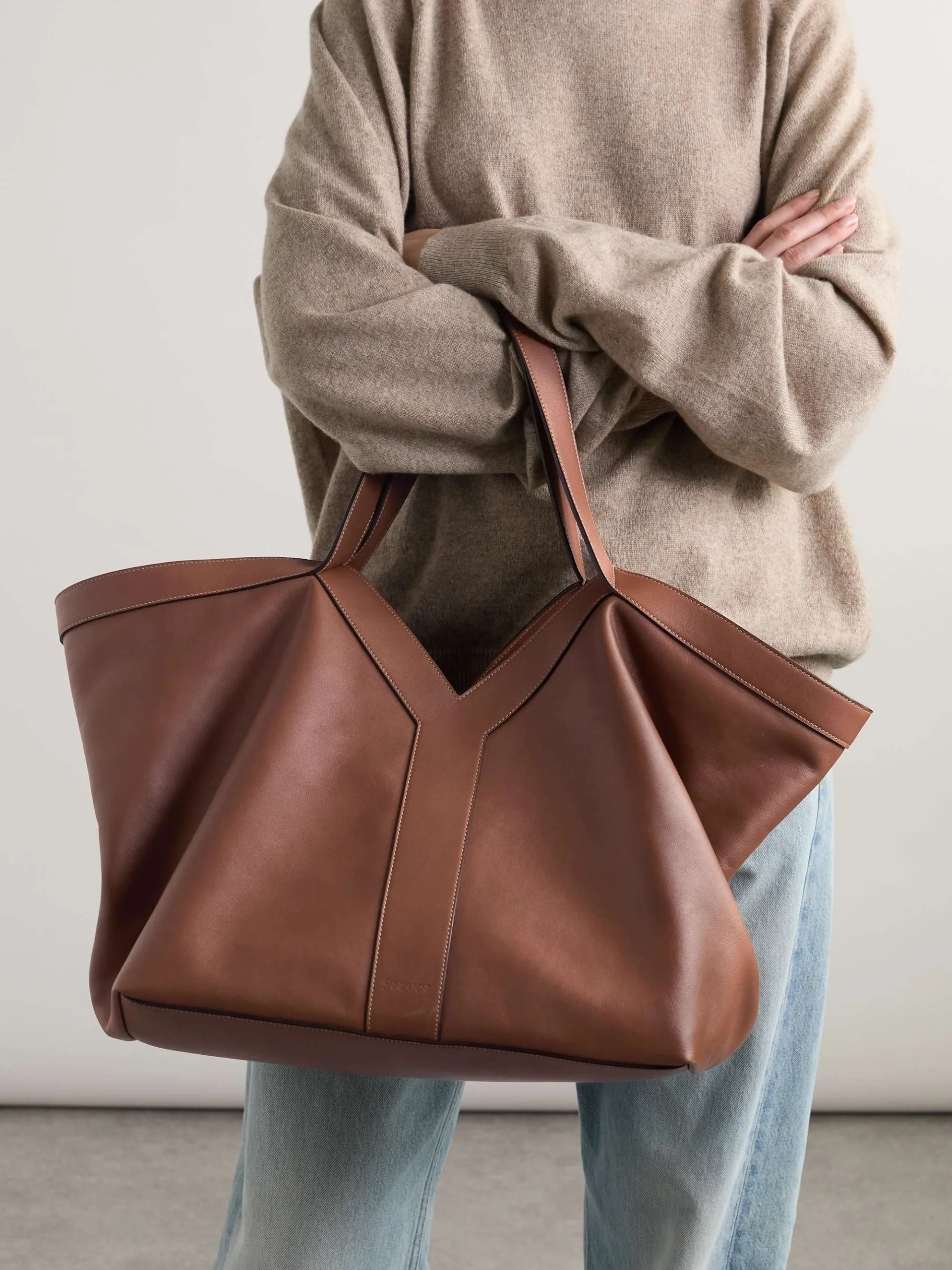 Saint Laurent Y Brown Leather Tote