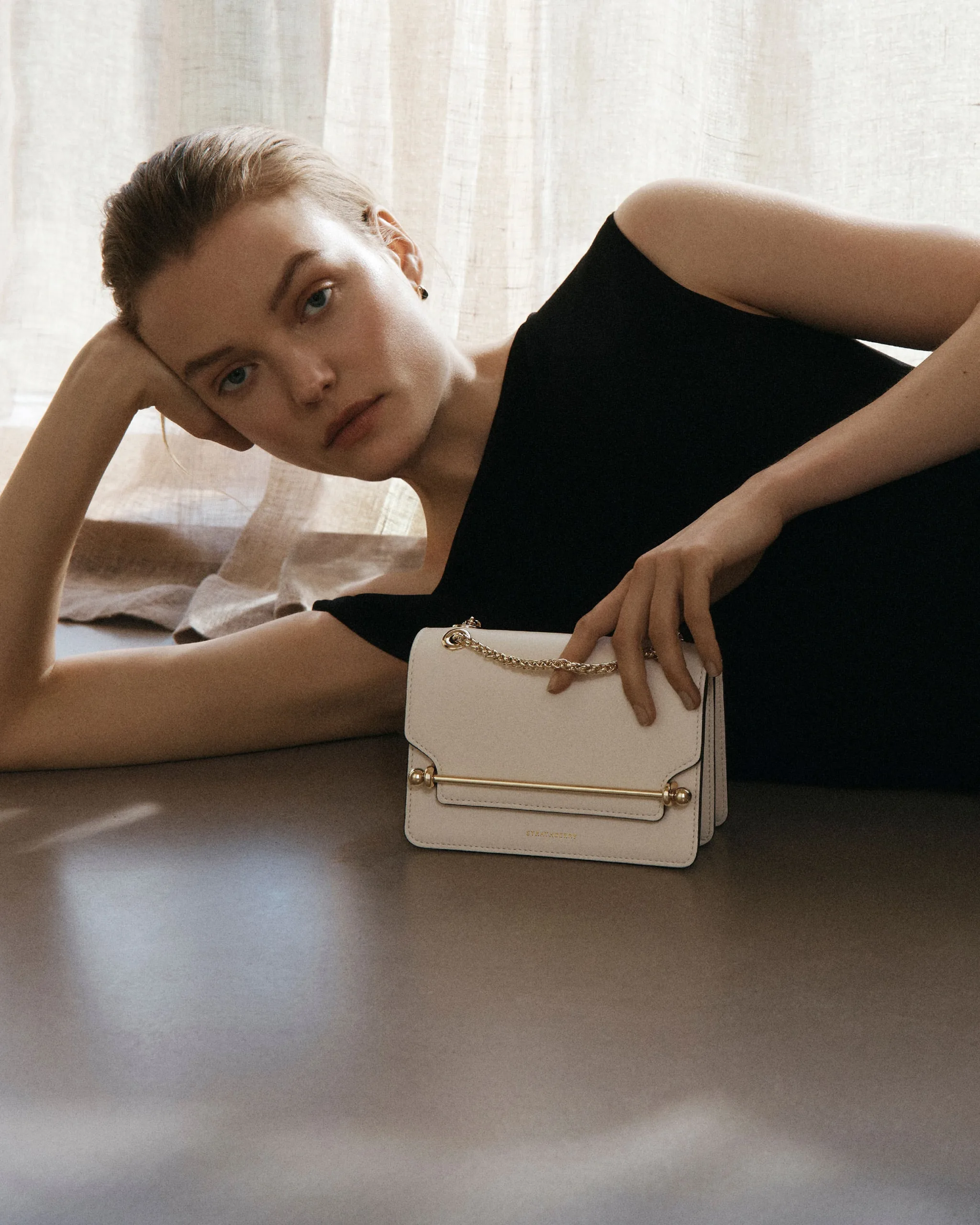 Strathberry East West Mini Vanilla Leather Shoulder Bag