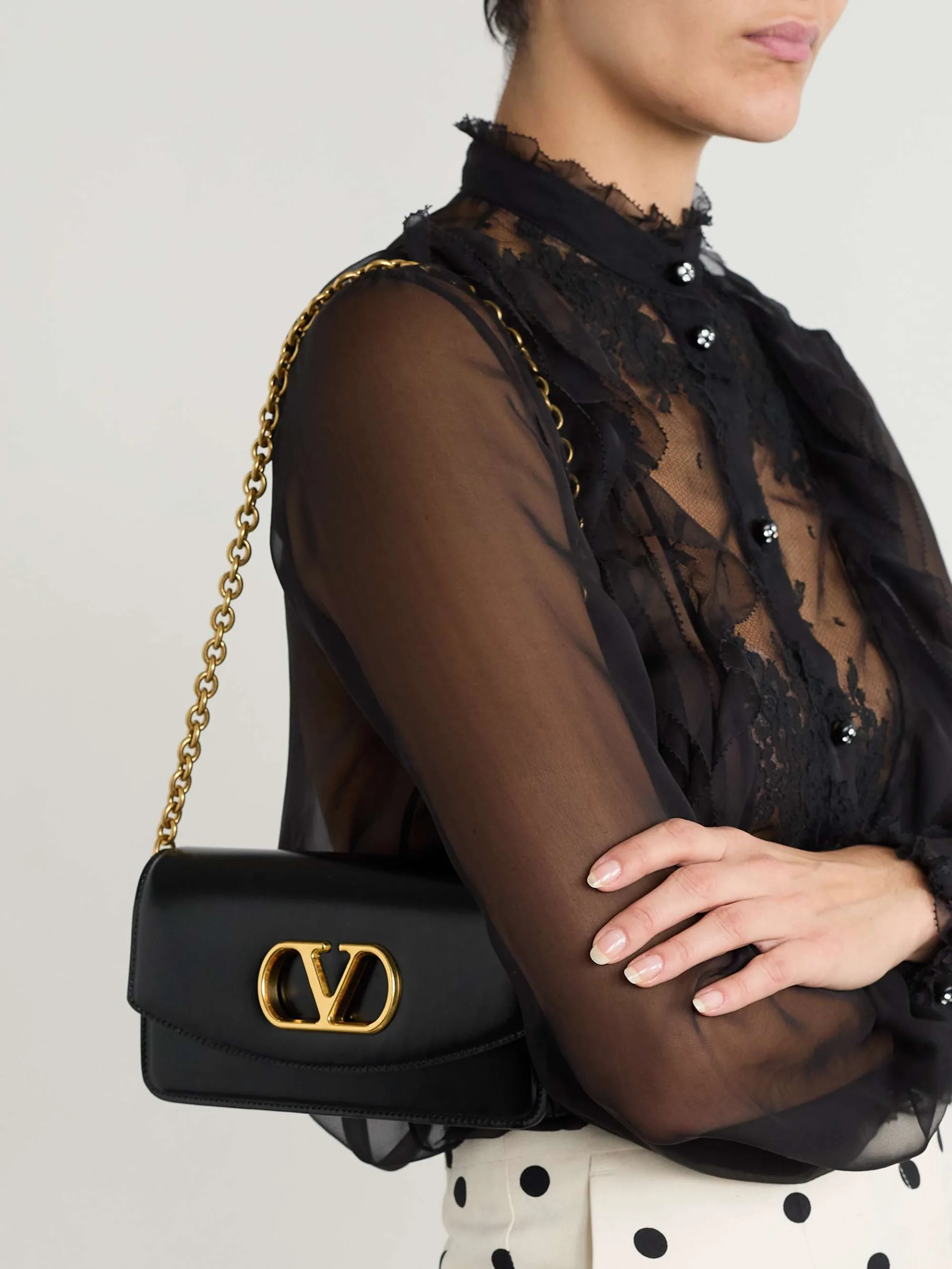 Valentino Garavani Vain VLogo Small Black Leather Shoulder Bag