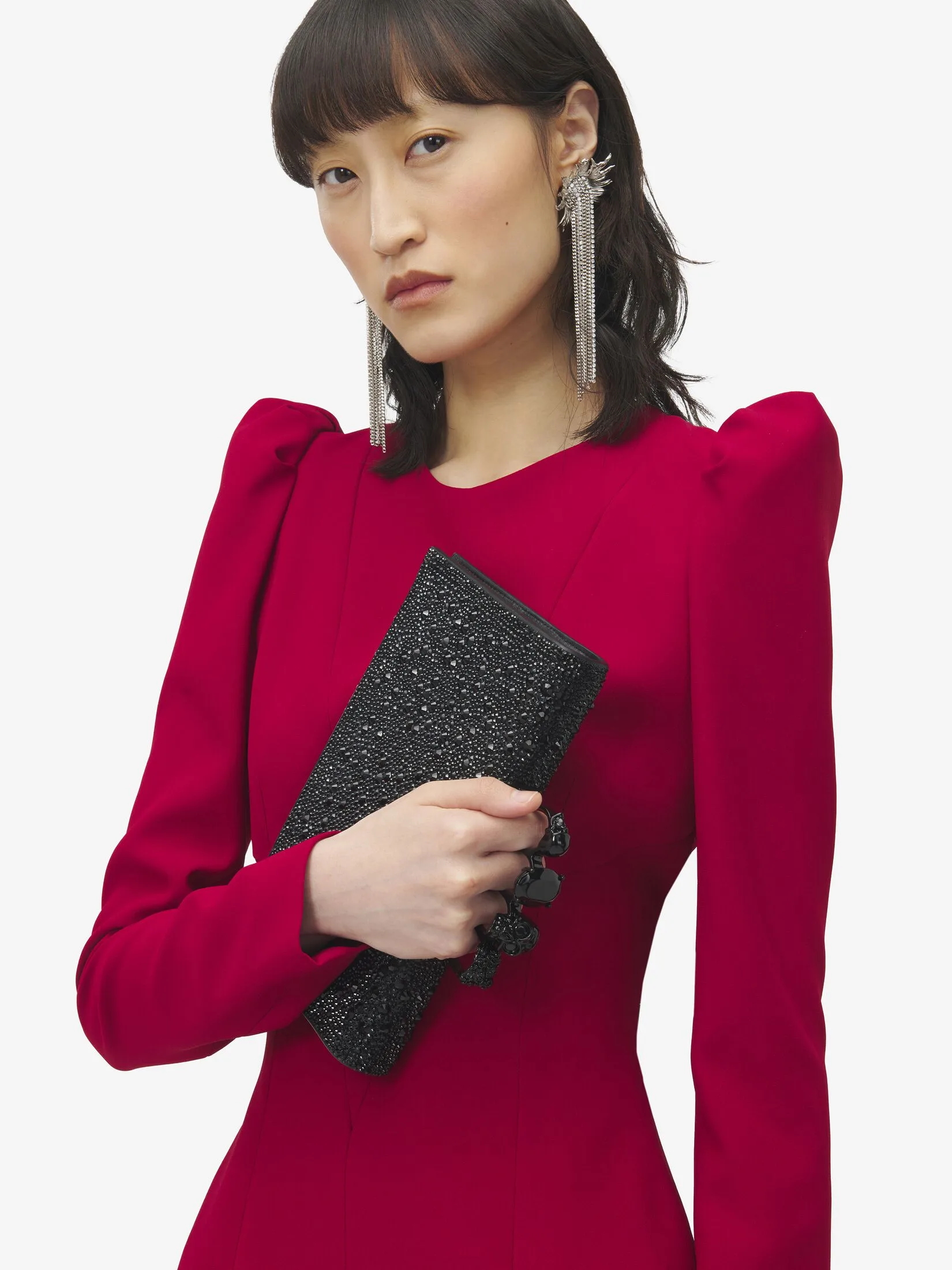 Alexander McQueen Knuckle Flat Pouch with Black Crystals & Studs