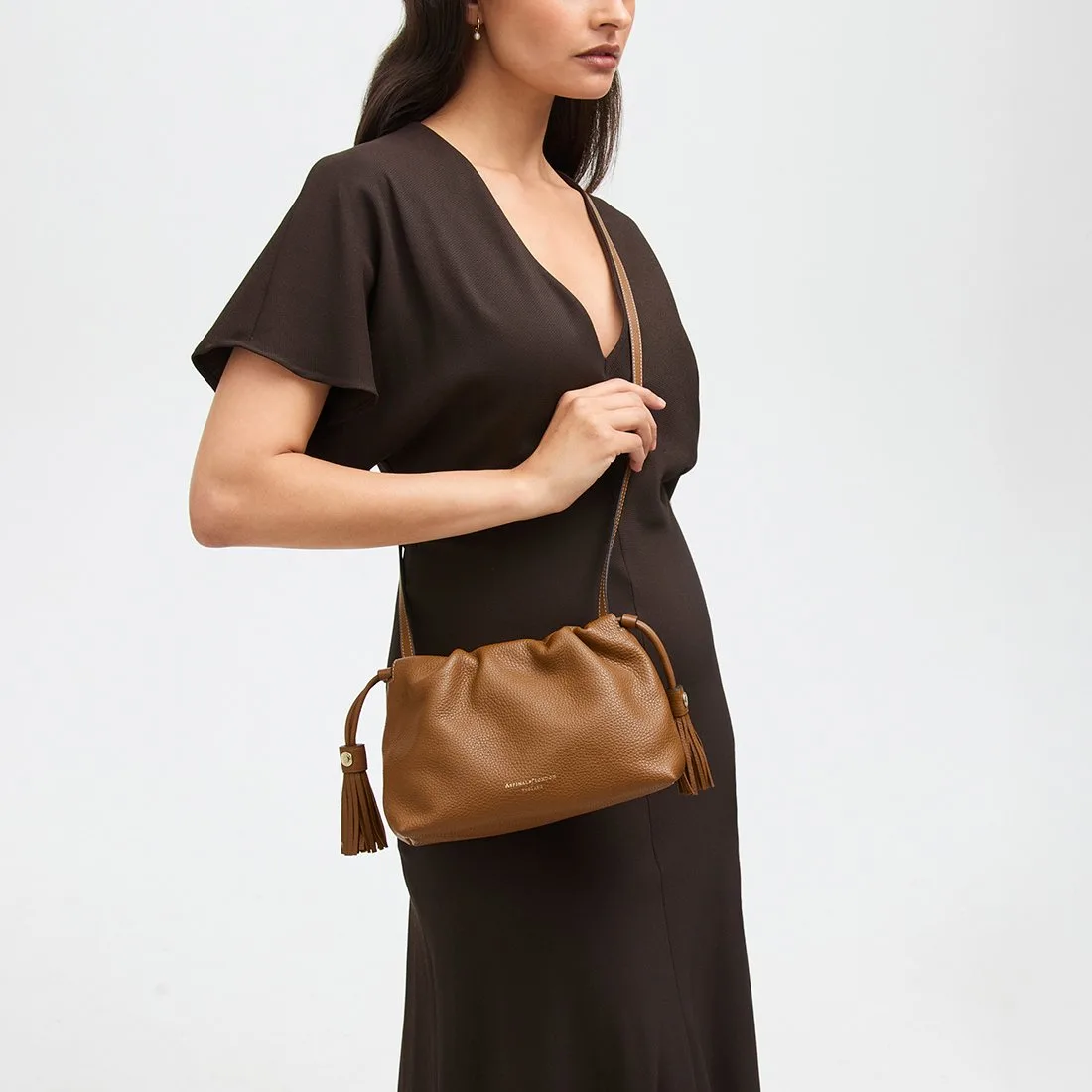Aspinal of London Hudson Tan Milled Pebble Large Crossbody Pouch