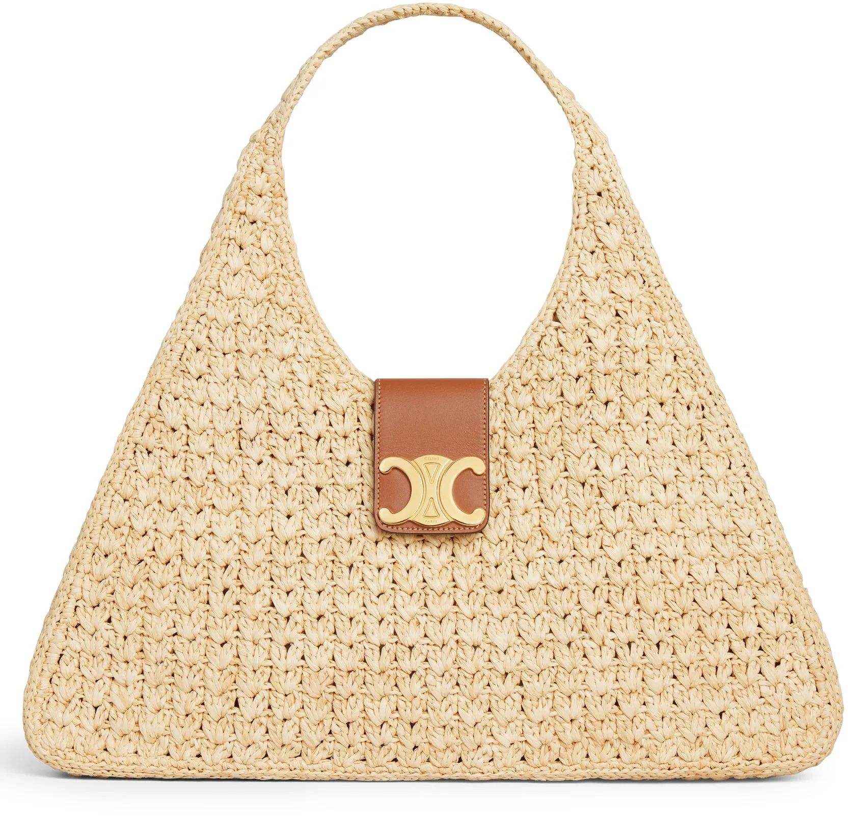 Céline Cabas Triangle in Raffia and Calfskin in Beige