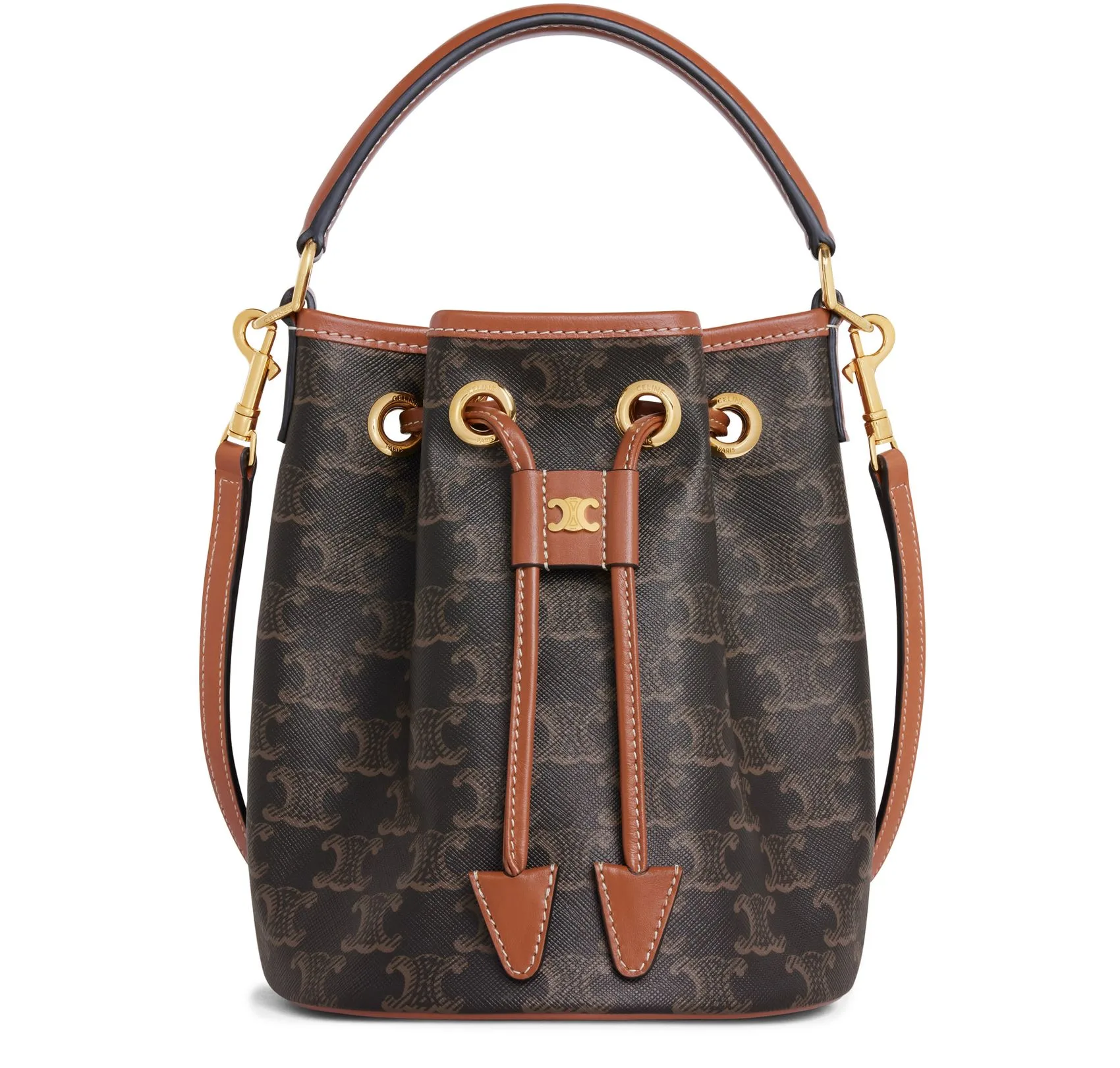Céline Clara Bag in Triomphe Canvas and Calfskin in Brown