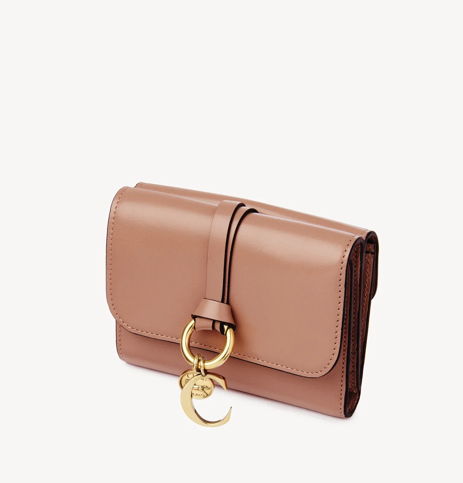 Chloé Small Alphabet Wooden Orange Shiny Leather Tri-Fold Wallet