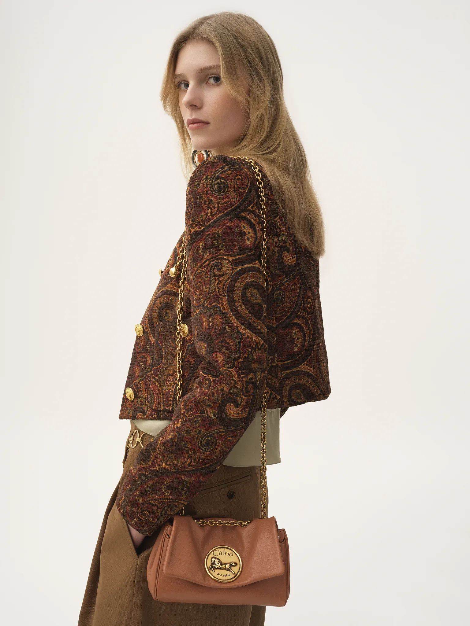 Chloé Small Heritage Wooden Orange Leather Shoulder Bag
