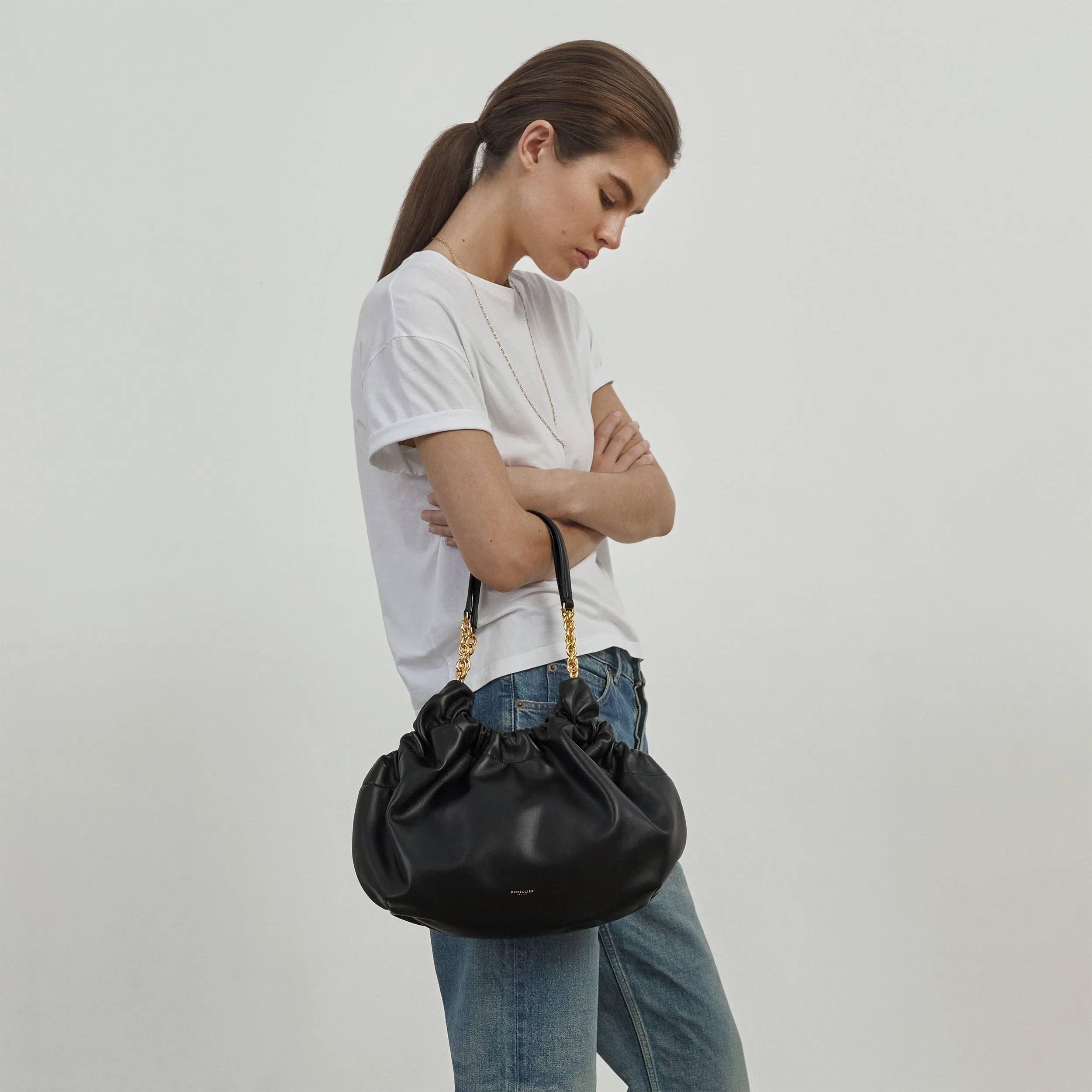 DeMellier The Midi Miami Black Smooth Leather Shoulder Bag