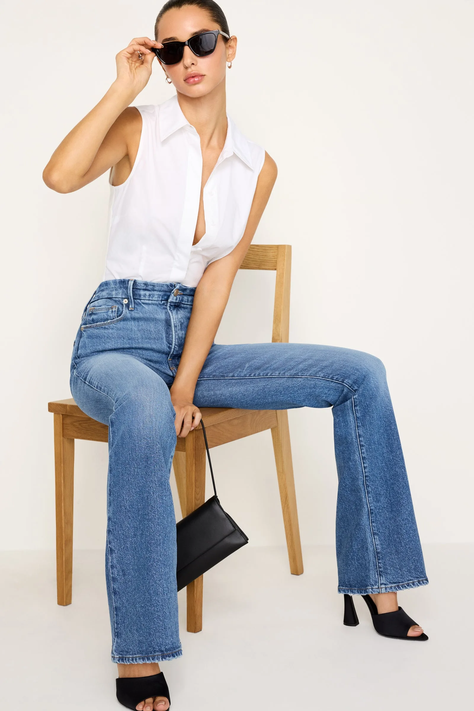 Good American Soft-Tech Good Classic Slim Bootcut Denim Jeans